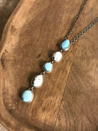 The Arroyo 5 Stone Lariat Necklace, 1-Necklaces-Calli Co., Turquoise and Silver Jewelry, Native American Handmade, Zuni Tribe, Navajo Tribe, Brock Texas