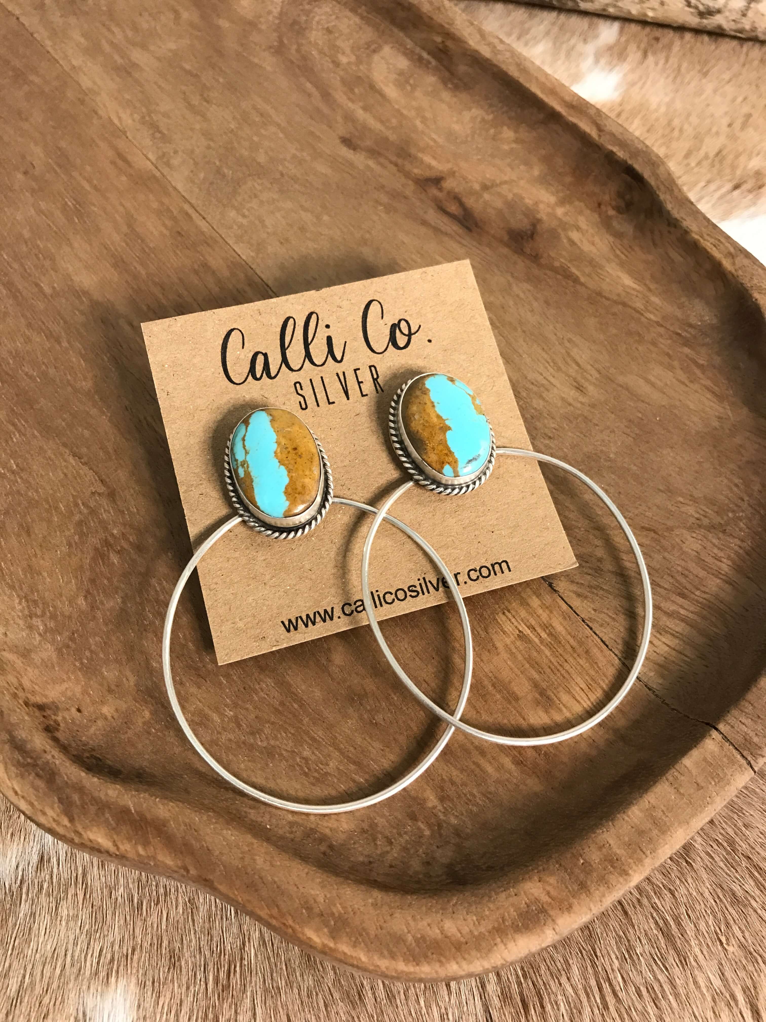 The Keystone Hoop Earrings, 48-Earrings-Calli Co., Turquoise and Silver Jewelry, Native American Handmade, Zuni Tribe, Navajo Tribe, Brock Texas