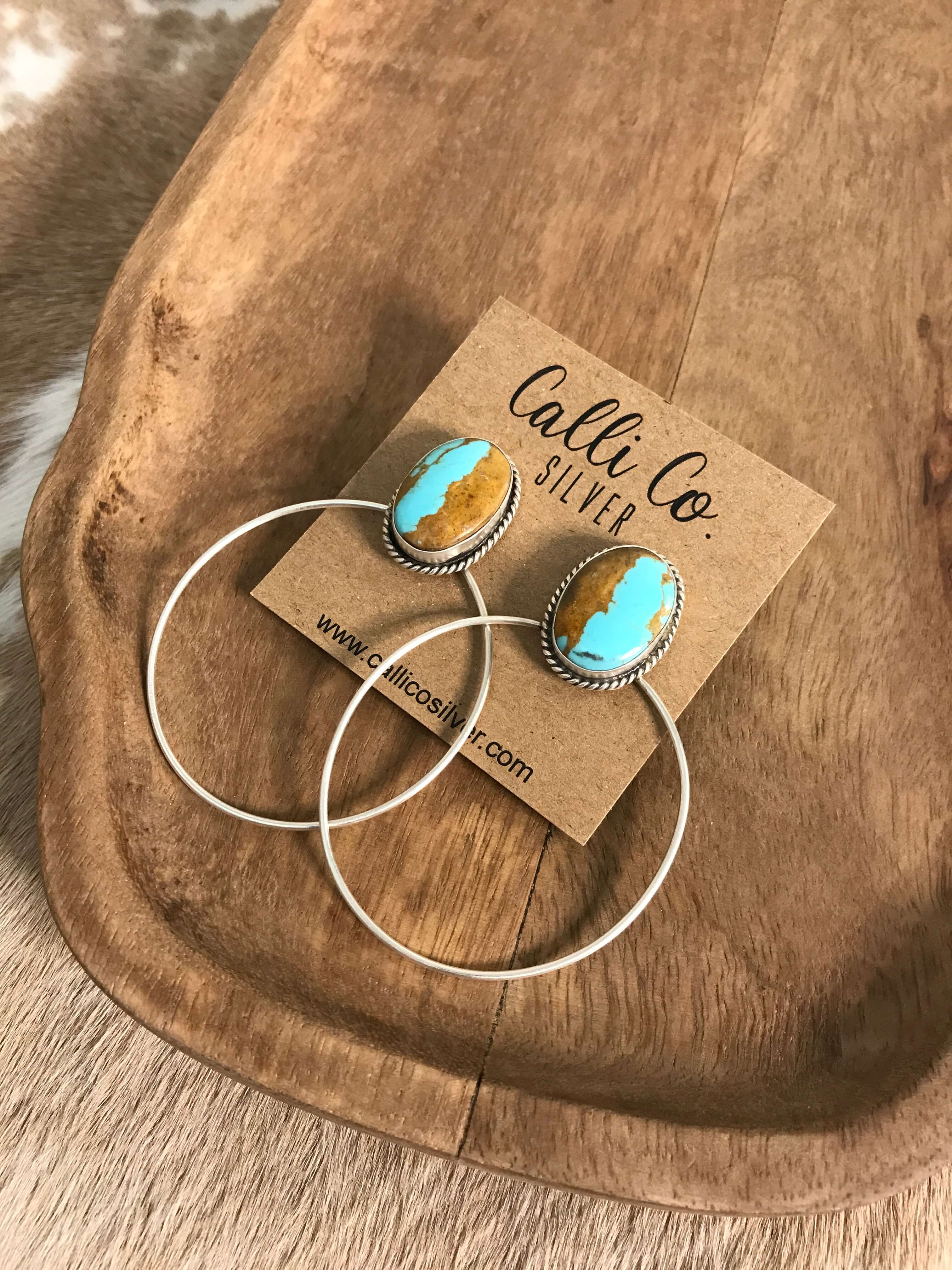 The Keystone Hoop Earrings, 48-Earrings-Calli Co., Turquoise and Silver Jewelry, Native American Handmade, Zuni Tribe, Navajo Tribe, Brock Texas