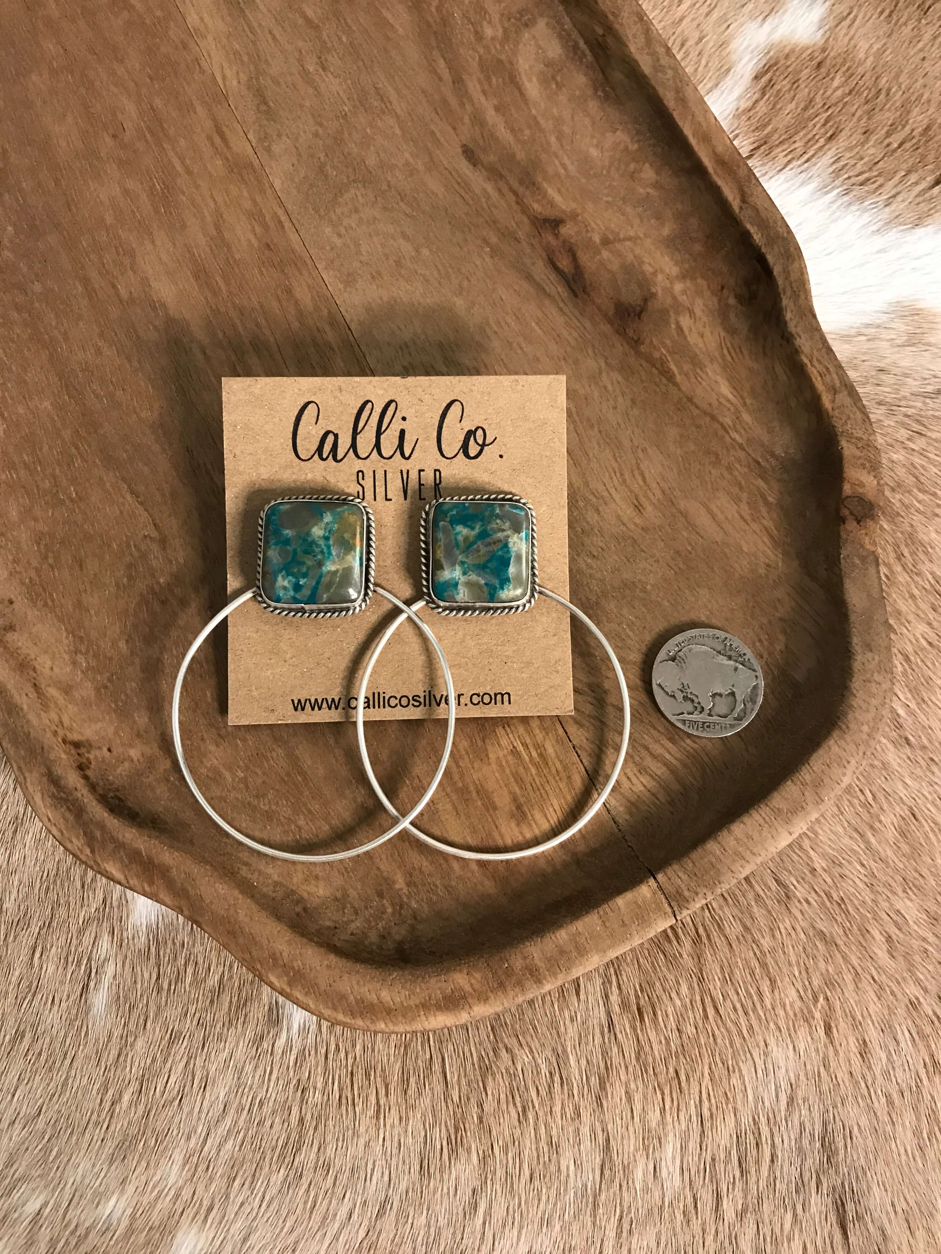 The Keystone Hoop Earrings, 49-Earrings-Calli Co., Turquoise and Silver Jewelry, Native American Handmade, Zuni Tribe, Navajo Tribe, Brock Texas