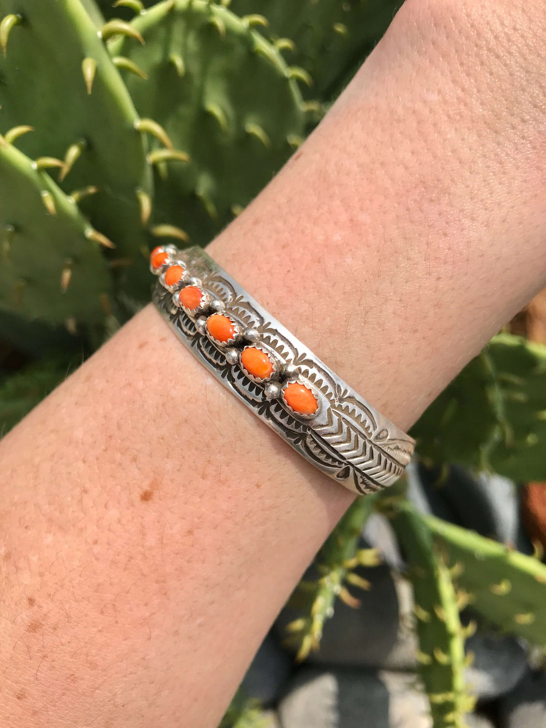 The McCurdy Orange Spiny Cuff-Bracelets & Cuffs-Calli Co., Turquoise and Silver Jewelry, Native American Handmade, Zuni Tribe, Navajo Tribe, Brock Texas