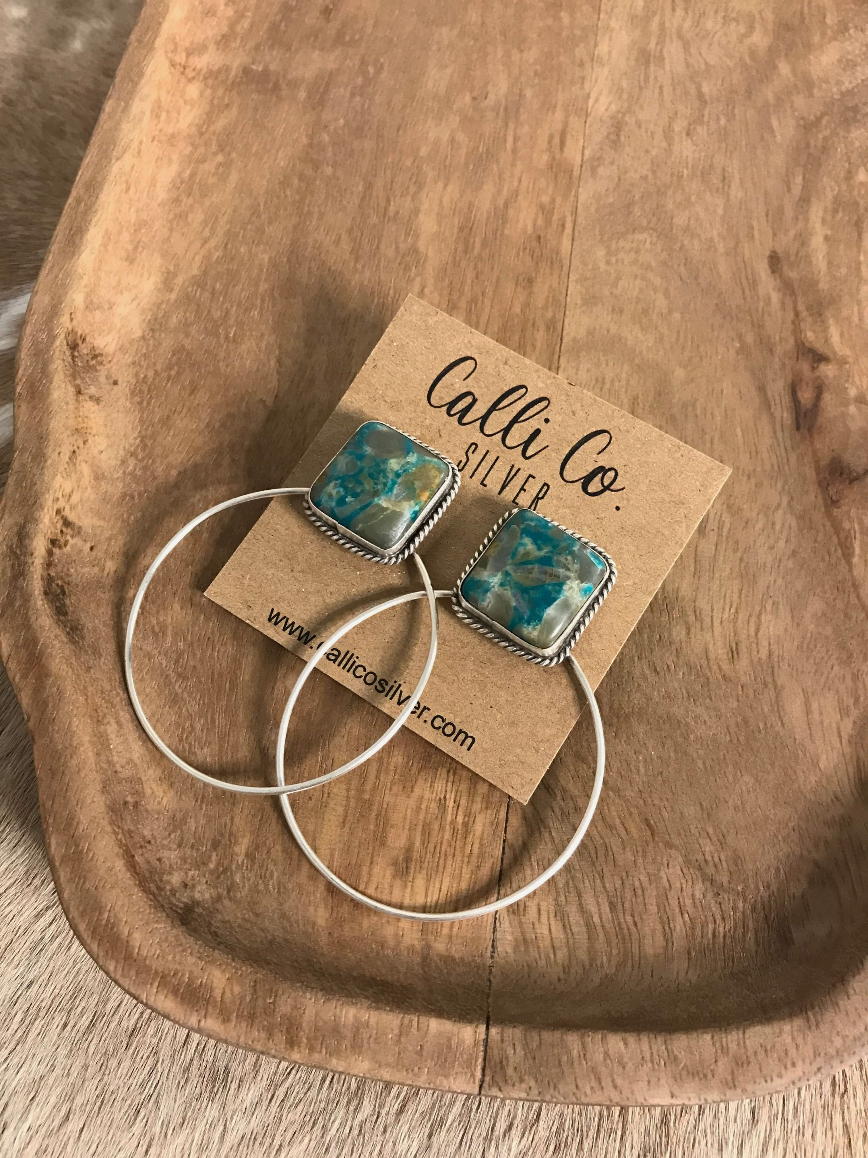 The Keystone Hoop Earrings, 49-Earrings-Calli Co., Turquoise and Silver Jewelry, Native American Handmade, Zuni Tribe, Navajo Tribe, Brock Texas