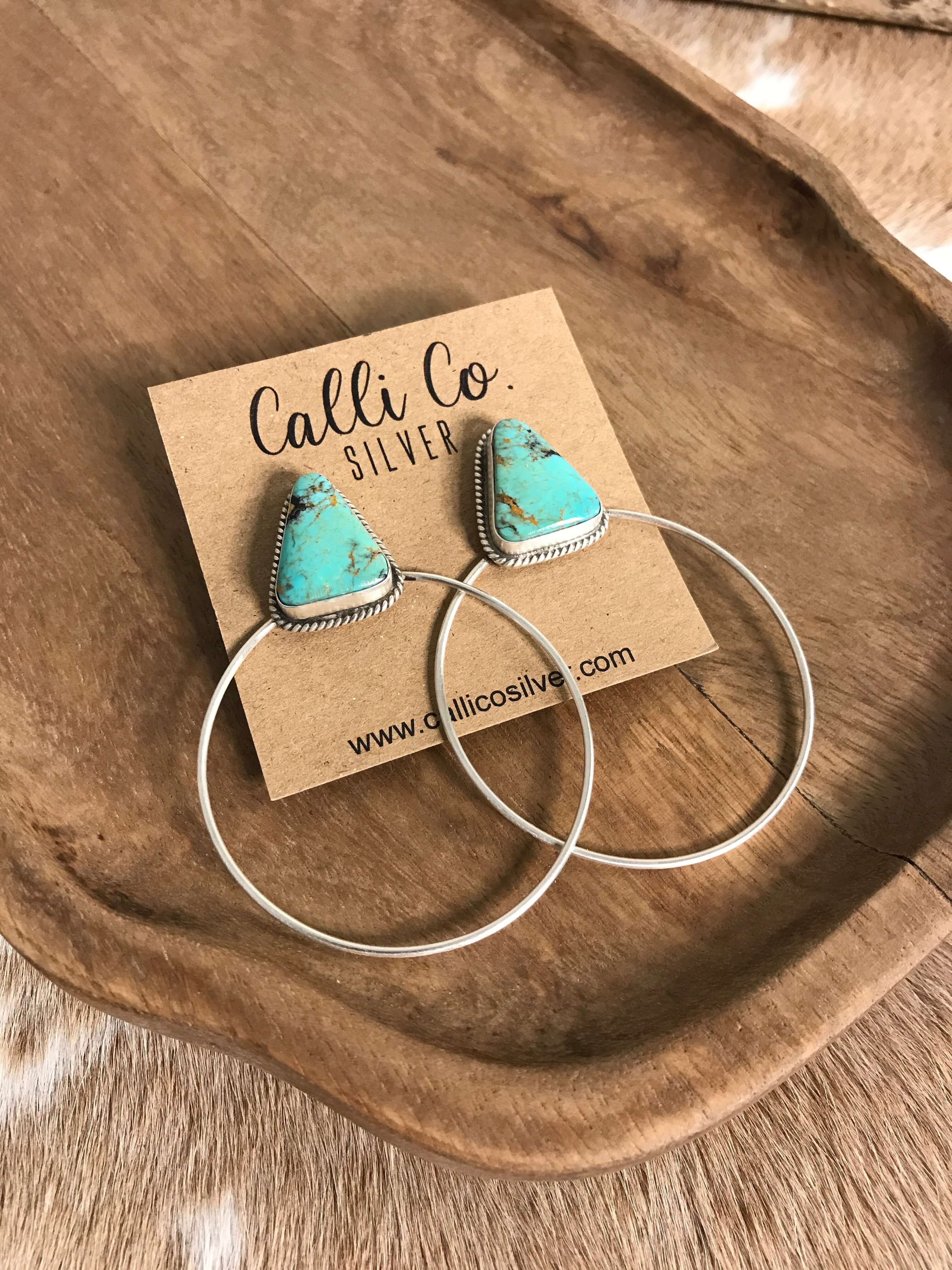 The Keystone Hoop Earrings, 50-Earrings-Calli Co., Turquoise and Silver Jewelry, Native American Handmade, Zuni Tribe, Navajo Tribe, Brock Texas