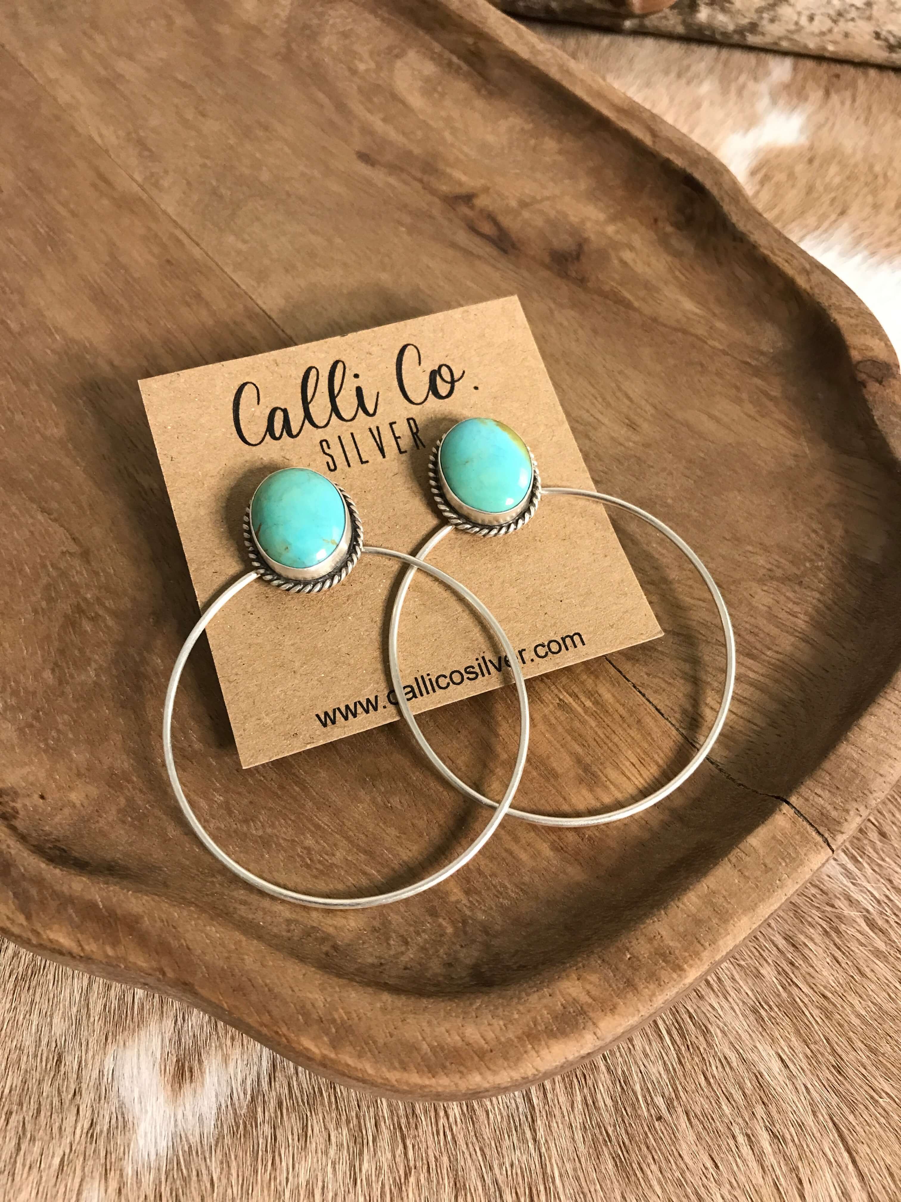 The Keystone Hoop Earrings, 52-Earrings-Calli Co., Turquoise and Silver Jewelry, Native American Handmade, Zuni Tribe, Navajo Tribe, Brock Texas
