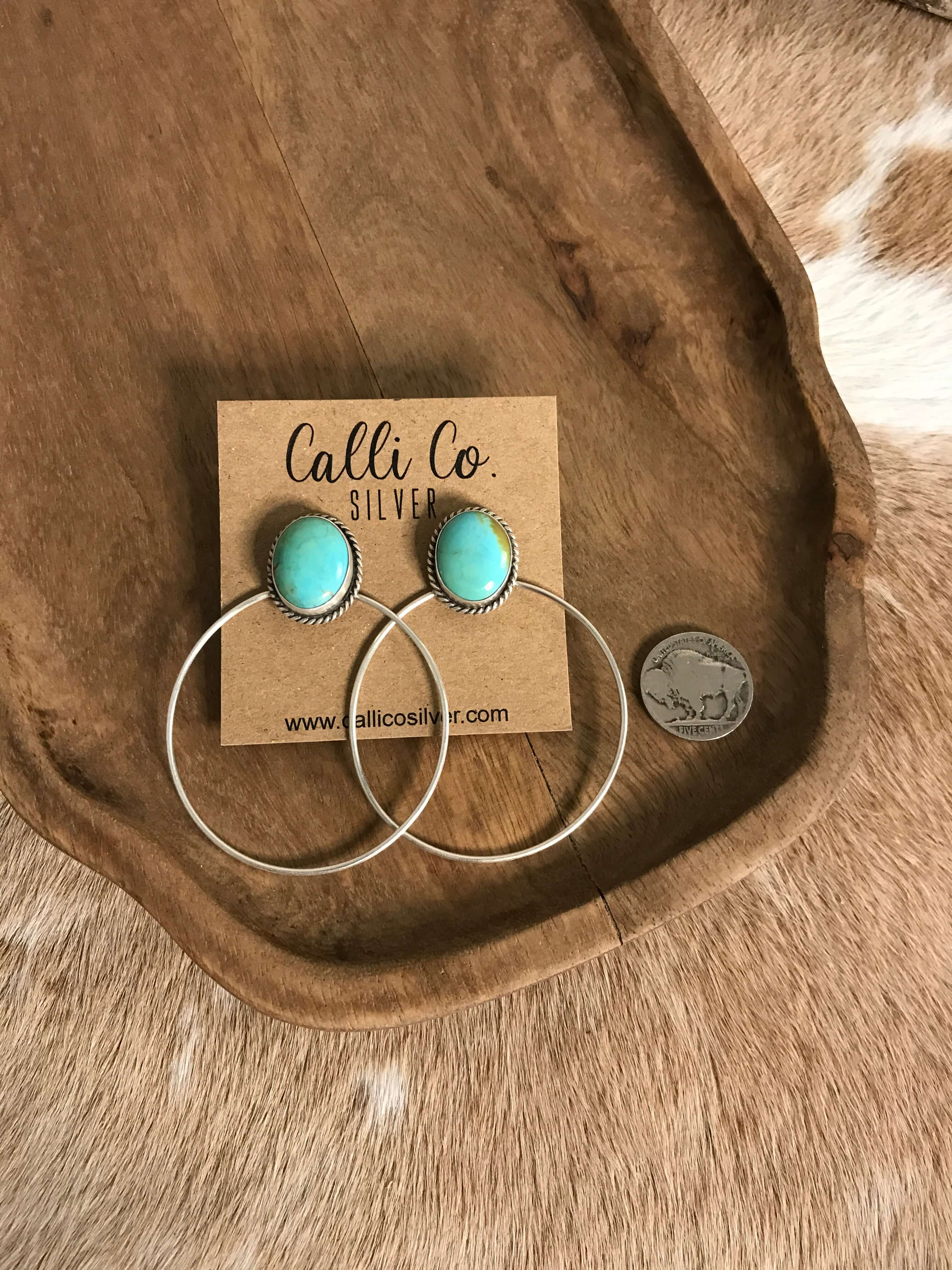 The Keystone Hoop Earrings, 52-Earrings-Calli Co., Turquoise and Silver Jewelry, Native American Handmade, Zuni Tribe, Navajo Tribe, Brock Texas