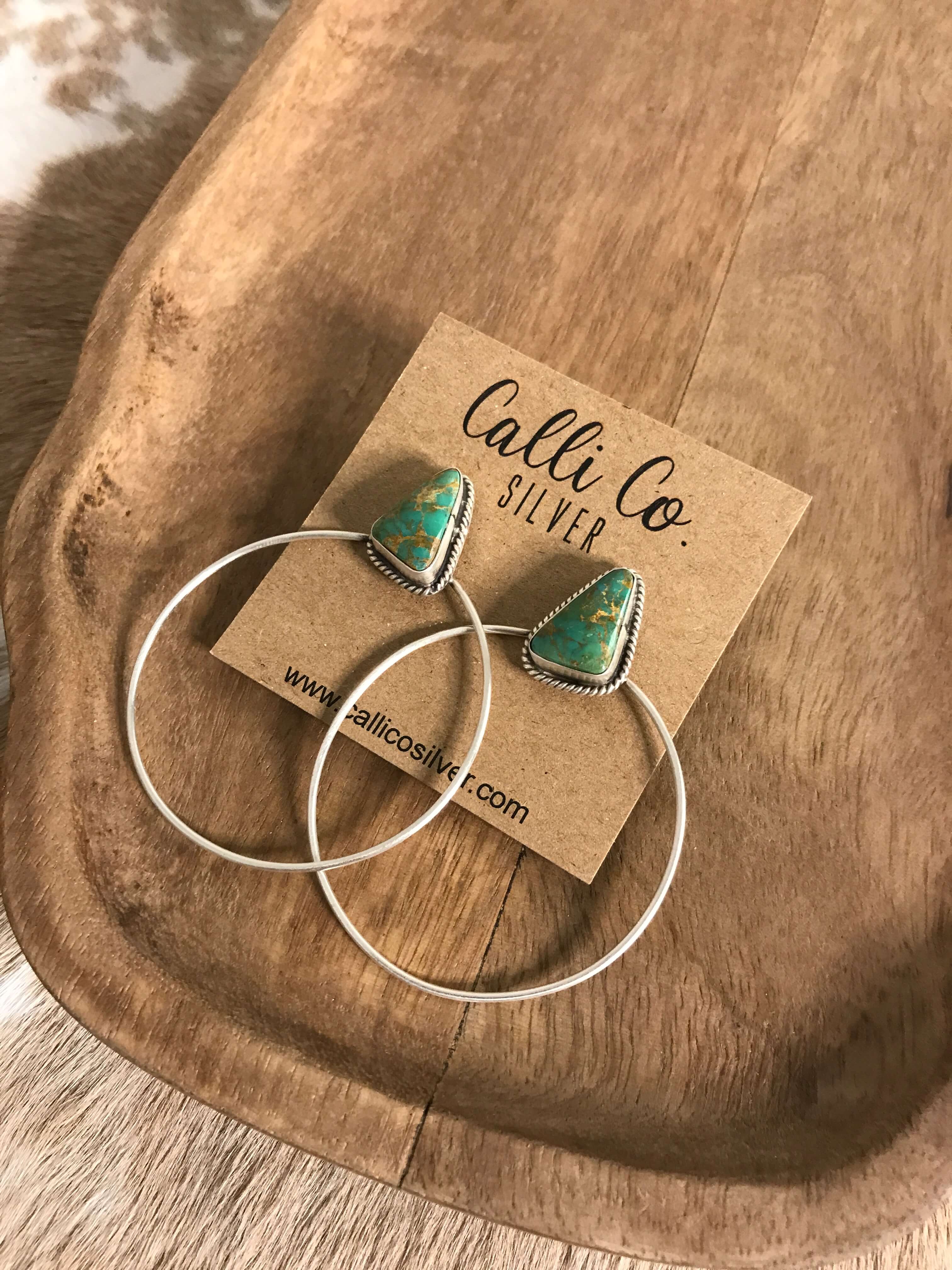 The Keystone Hoop Earrings, 53-Earrings-Calli Co., Turquoise and Silver Jewelry, Native American Handmade, Zuni Tribe, Navajo Tribe, Brock Texas