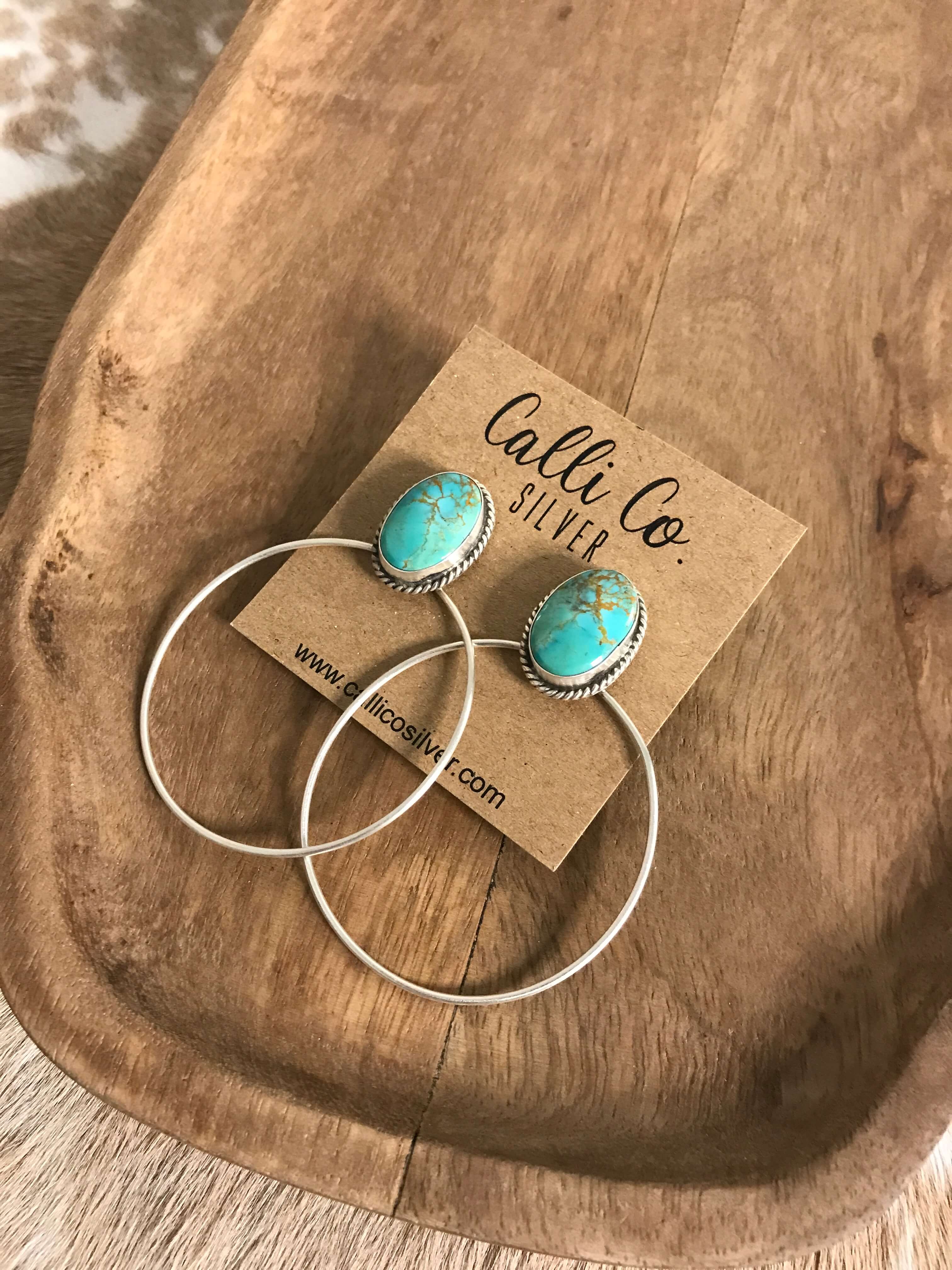 The Keystone Hoop Earrings, 54-Earrings-Calli Co., Turquoise and Silver Jewelry, Native American Handmade, Zuni Tribe, Navajo Tribe, Brock Texas