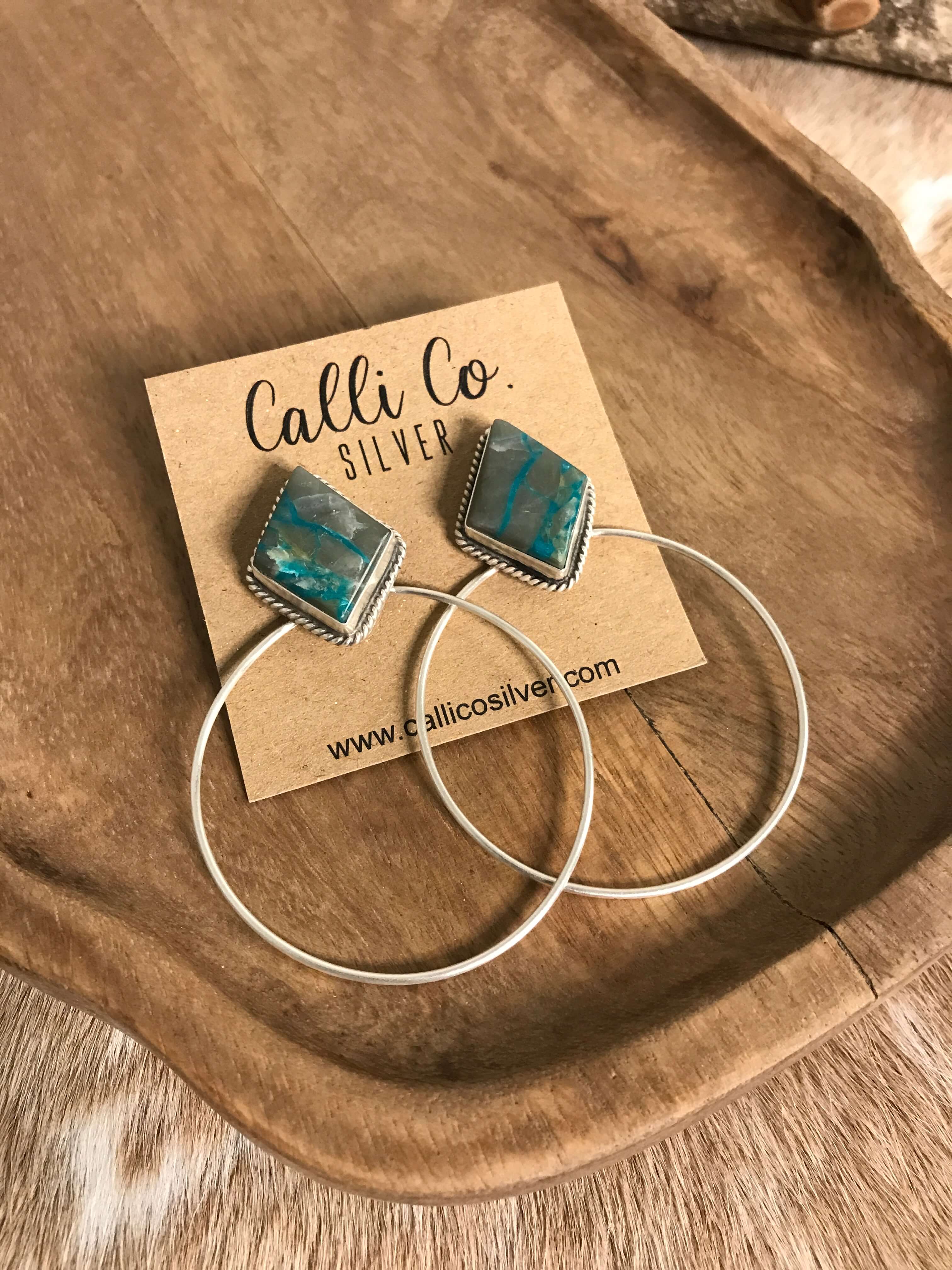 The Keystone Hoop Earrings, 55-Earrings-Calli Co., Turquoise and Silver Jewelry, Native American Handmade, Zuni Tribe, Navajo Tribe, Brock Texas