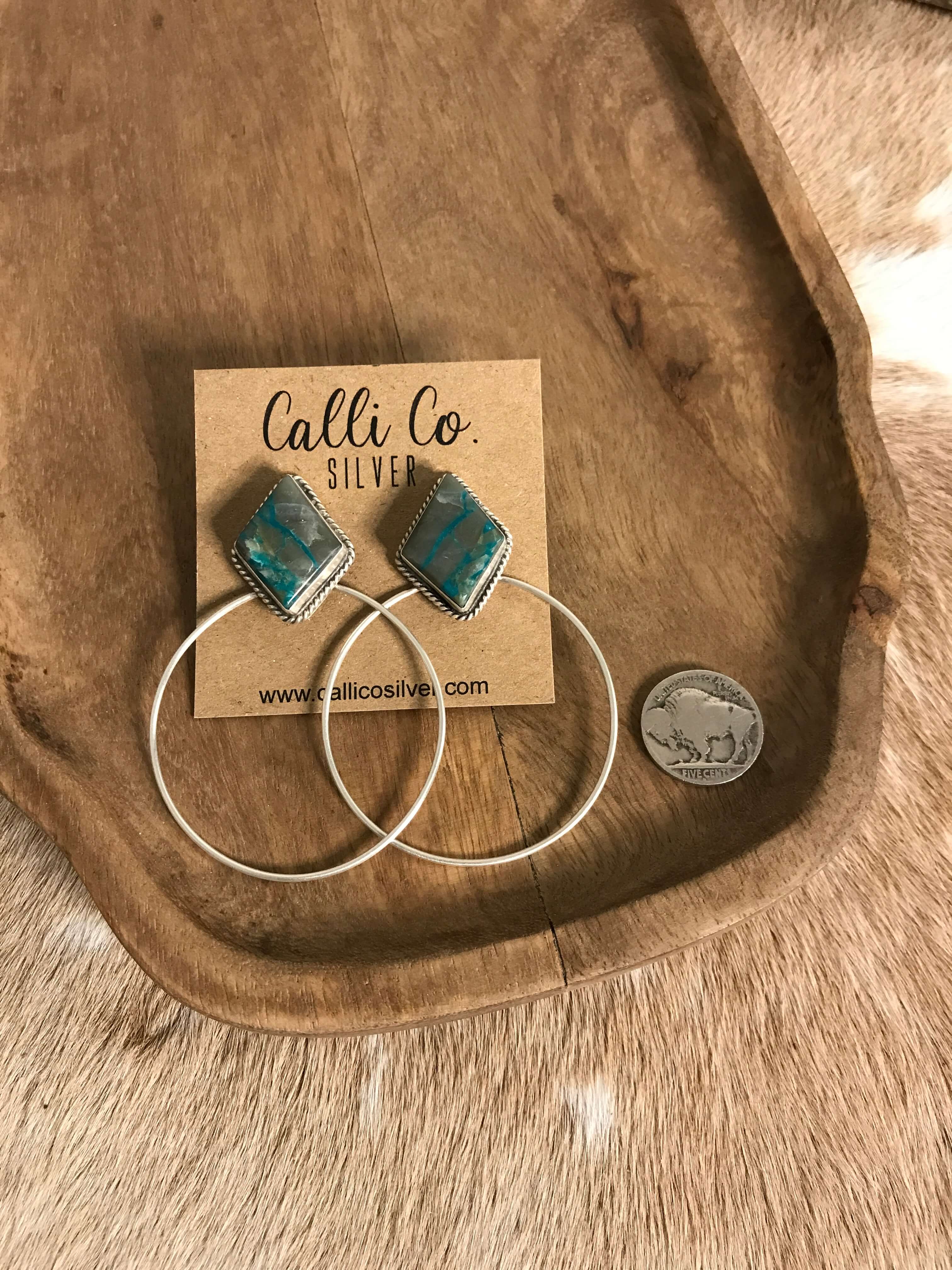 The Keystone Hoop Earrings, 55-Earrings-Calli Co., Turquoise and Silver Jewelry, Native American Handmade, Zuni Tribe, Navajo Tribe, Brock Texas