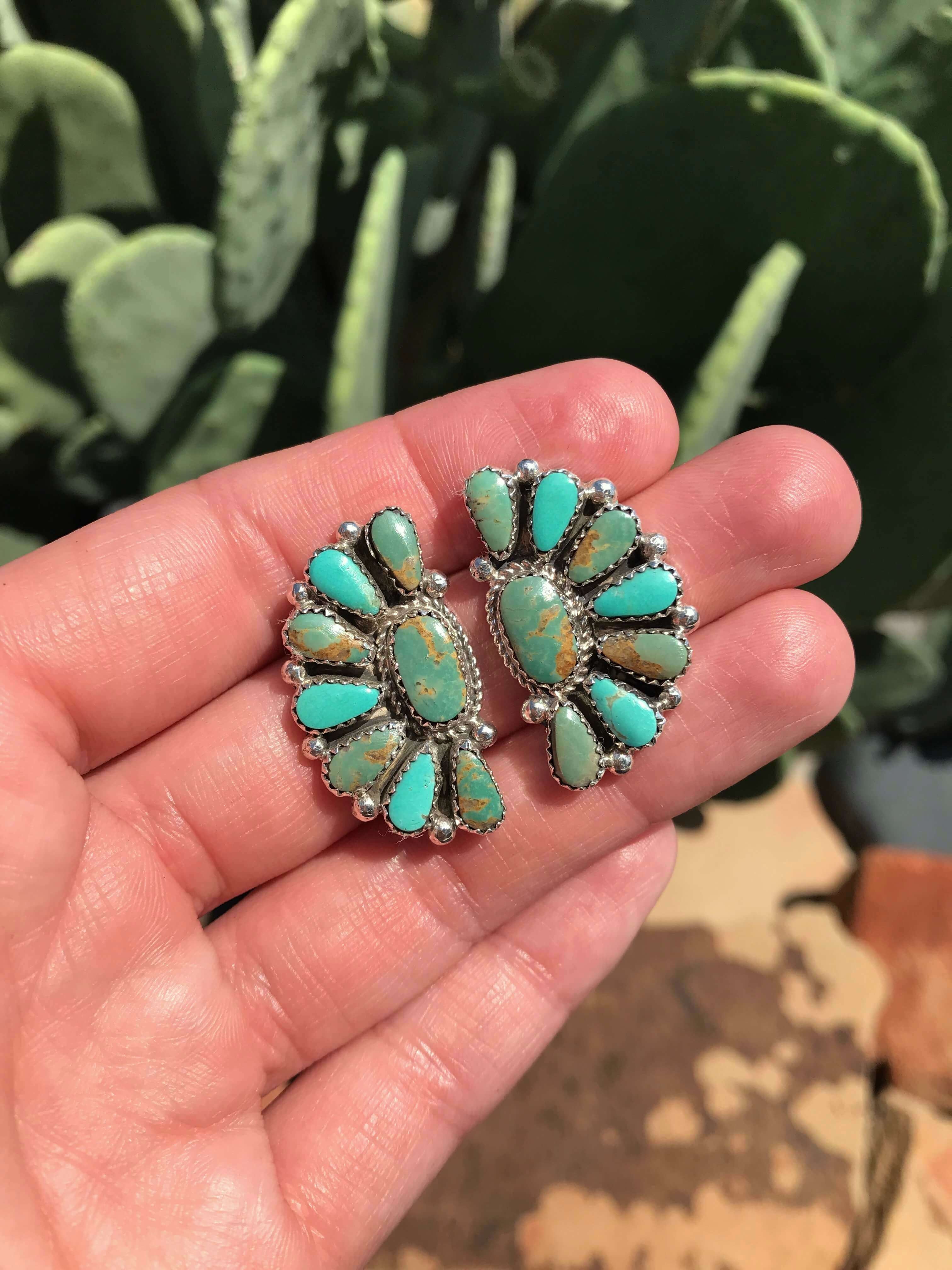 The Woodson Turquoise Cluster Earrings, 2-Earrings-Calli Co., Turquoise and Silver Jewelry, Native American Handmade, Zuni Tribe, Navajo Tribe, Brock Texas