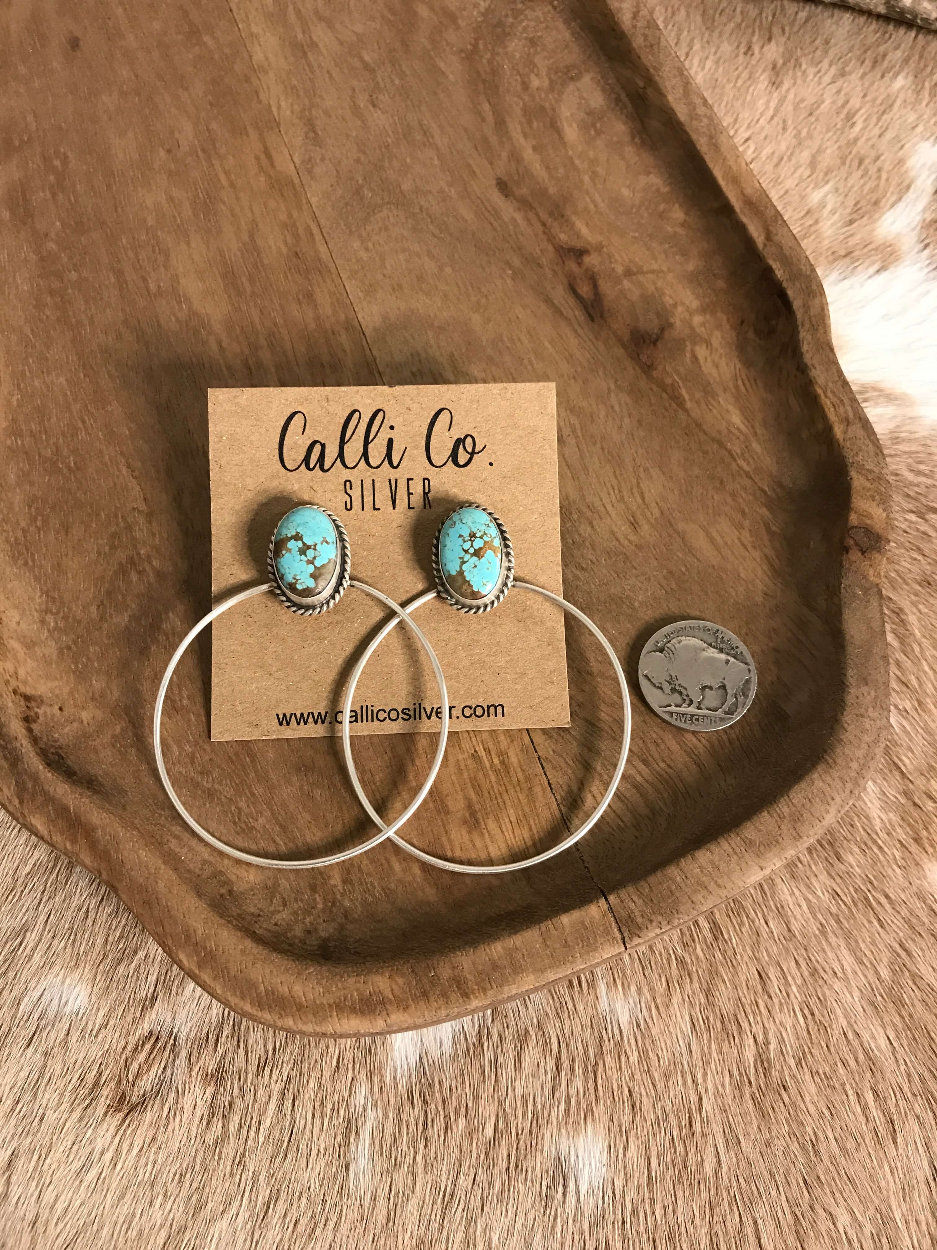 The Keystone Hoop Earrings, 56-Earrings-Calli Co., Turquoise and Silver Jewelry, Native American Handmade, Zuni Tribe, Navajo Tribe, Brock Texas