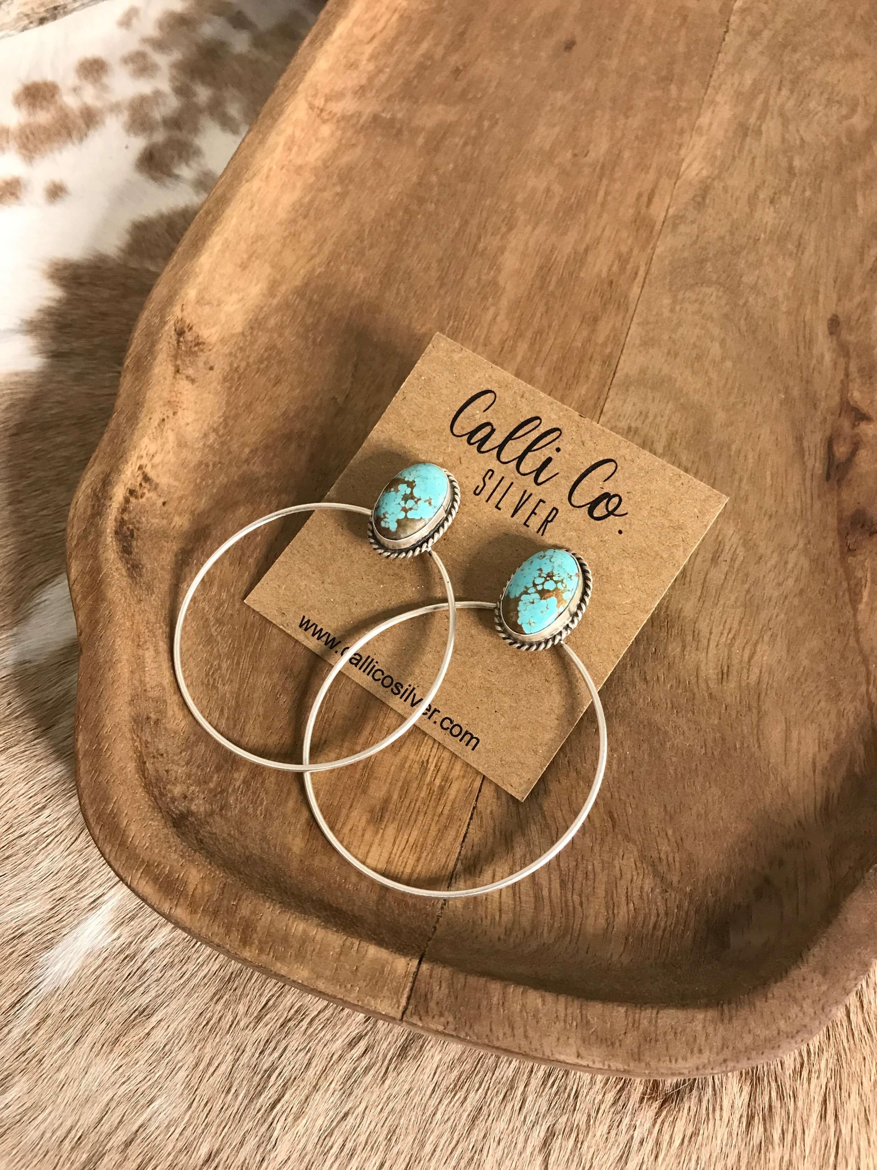 The Keystone Hoop Earrings, 56-Earrings-Calli Co., Turquoise and Silver Jewelry, Native American Handmade, Zuni Tribe, Navajo Tribe, Brock Texas
