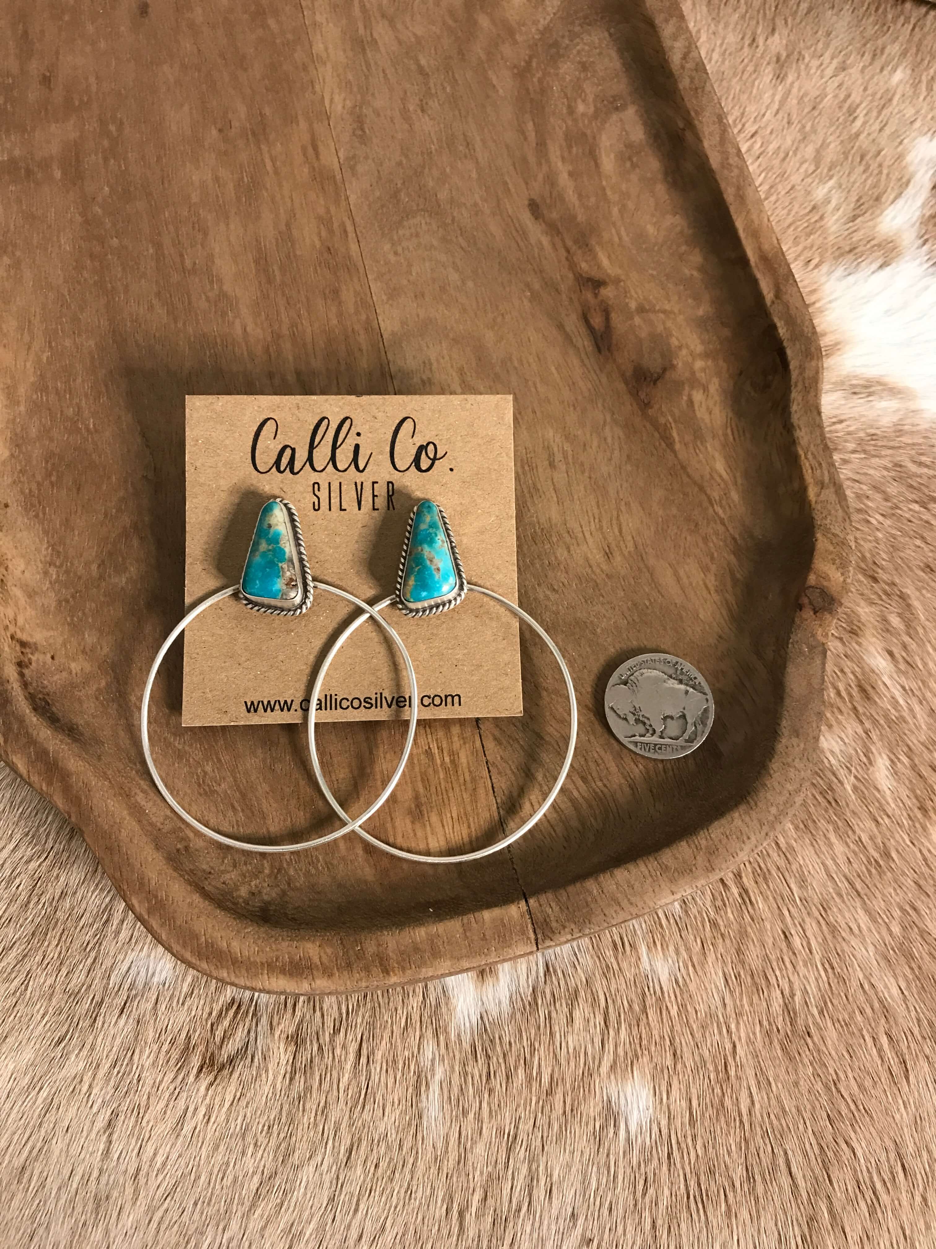 The Keystone Hoop Earrings, 57-Earrings-Calli Co., Turquoise and Silver Jewelry, Native American Handmade, Zuni Tribe, Navajo Tribe, Brock Texas