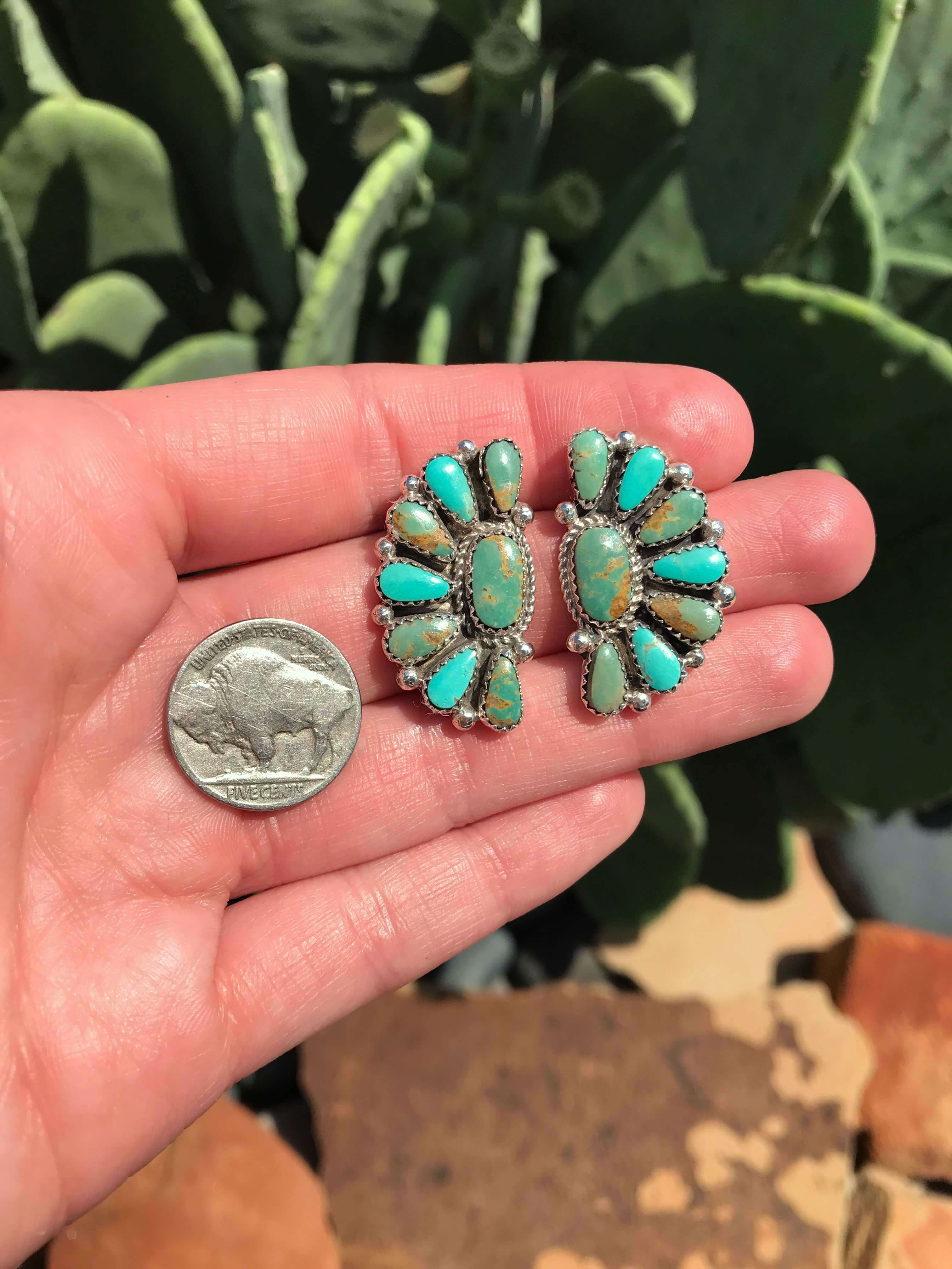 The Woodson Turquoise Cluster Earrings, 2-Earrings-Calli Co., Turquoise and Silver Jewelry, Native American Handmade, Zuni Tribe, Navajo Tribe, Brock Texas