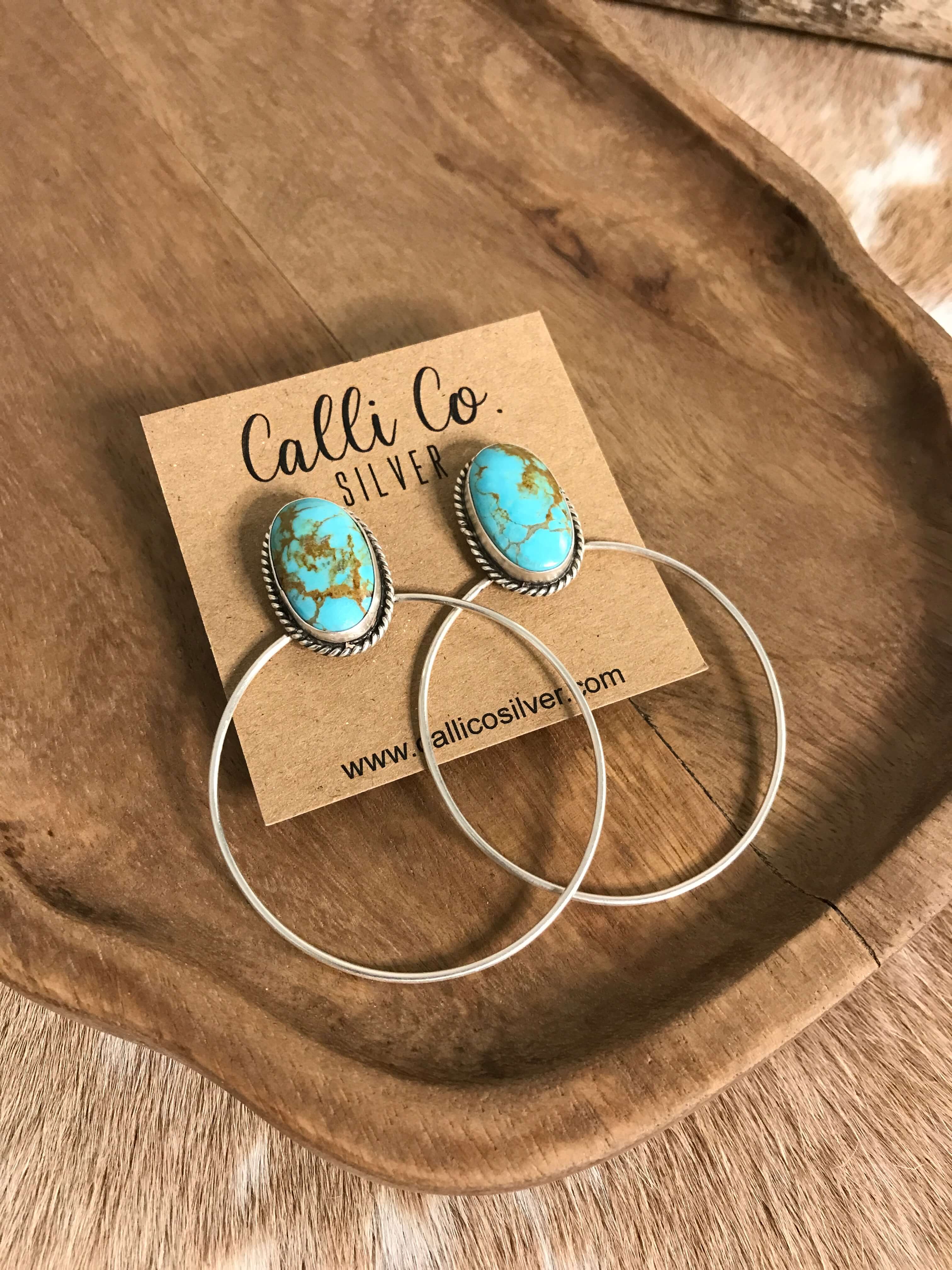 The Keystone Hoop Earrings, 58-Earrings-Calli Co., Turquoise and Silver Jewelry, Native American Handmade, Zuni Tribe, Navajo Tribe, Brock Texas