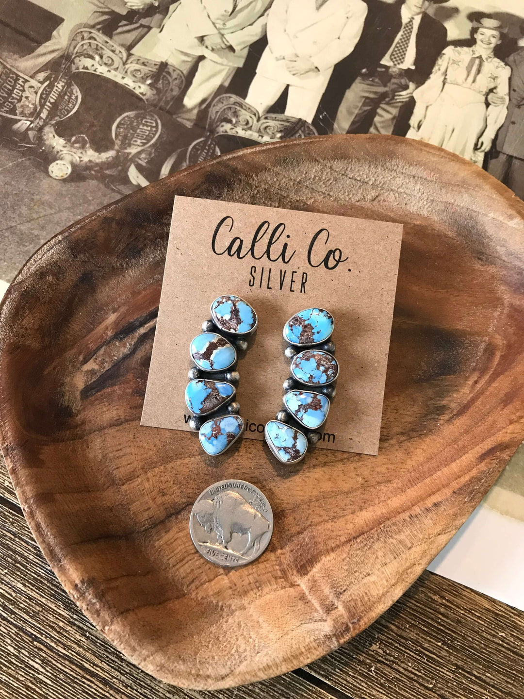 The Nora Golden Hills Earrings, 1-Earrings-Calli Co., Turquoise and Silver Jewelry, Native American Handmade, Zuni Tribe, Navajo Tribe, Brock Texas