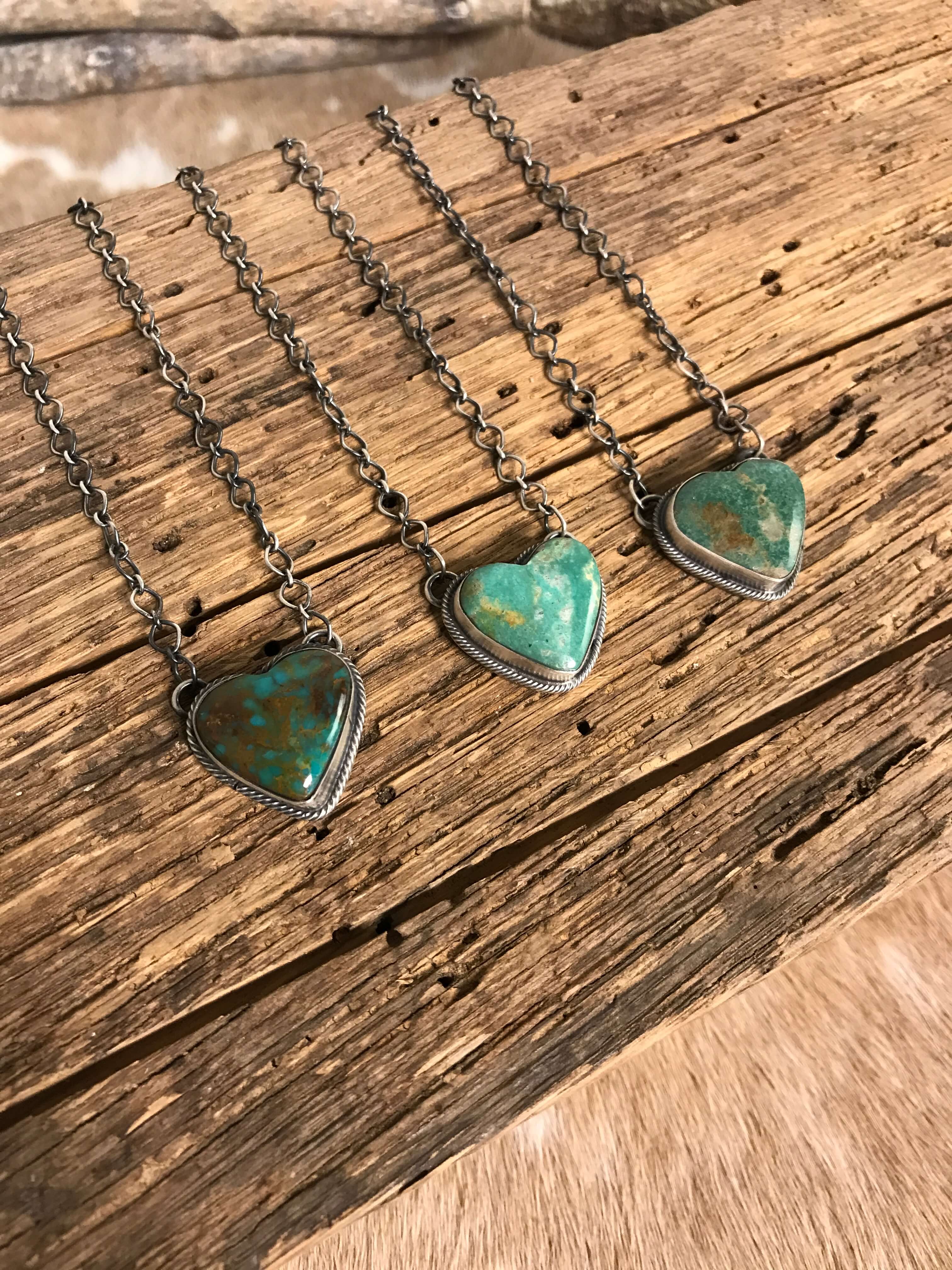 The Seneca Turquoise Heart Necklaces-Necklaces-Calli Co., Turquoise and Silver Jewelry, Native American Handmade, Zuni Tribe, Navajo Tribe, Brock Texas