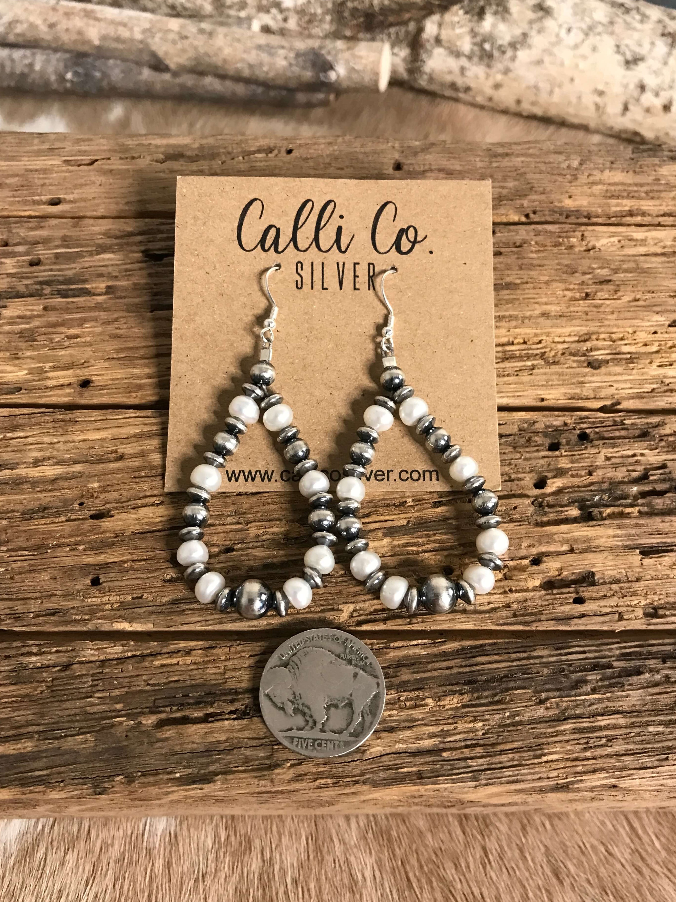 The Caprice Hoop Earrings-Earrings-Calli Co., Turquoise and Silver Jewelry, Native American Handmade, Zuni Tribe, Navajo Tribe, Brock Texas