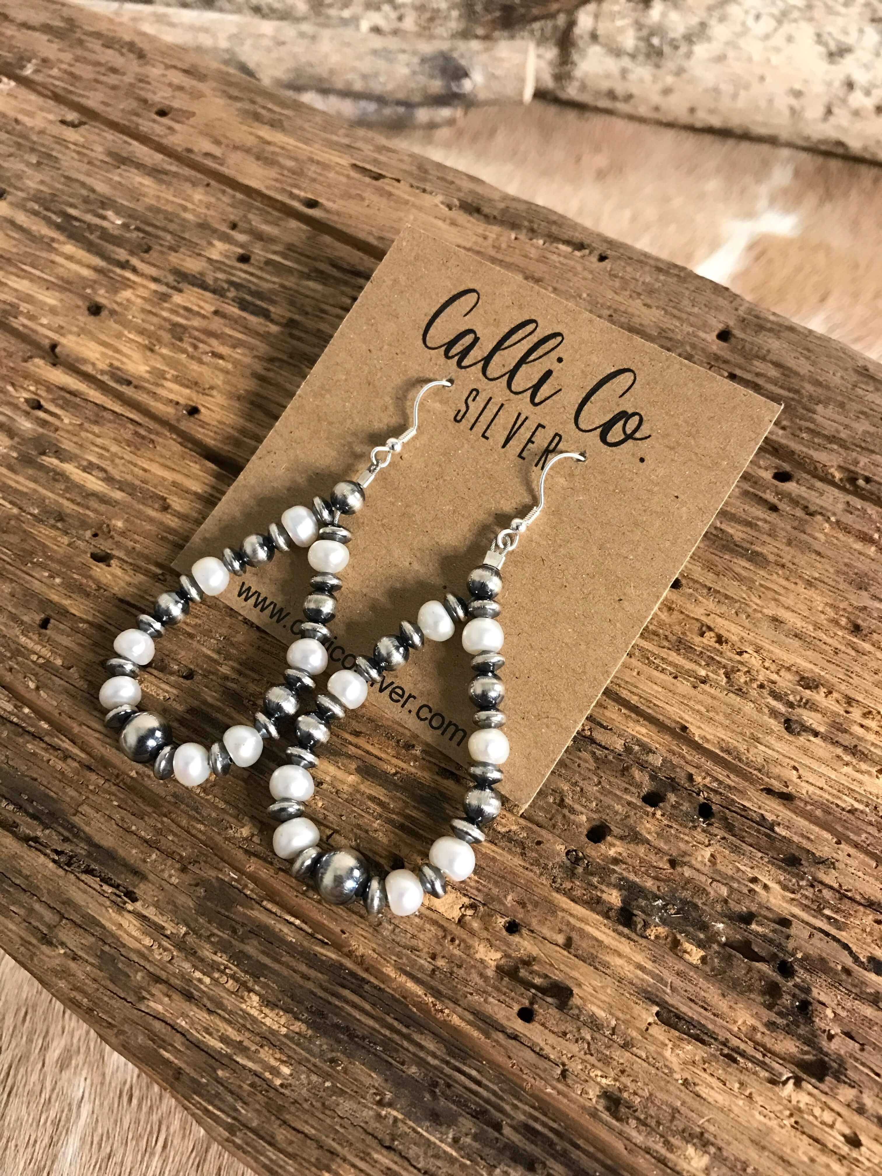 The Caprice Hoop Earrings-Earrings-Calli Co., Turquoise and Silver Jewelry, Native American Handmade, Zuni Tribe, Navajo Tribe, Brock Texas