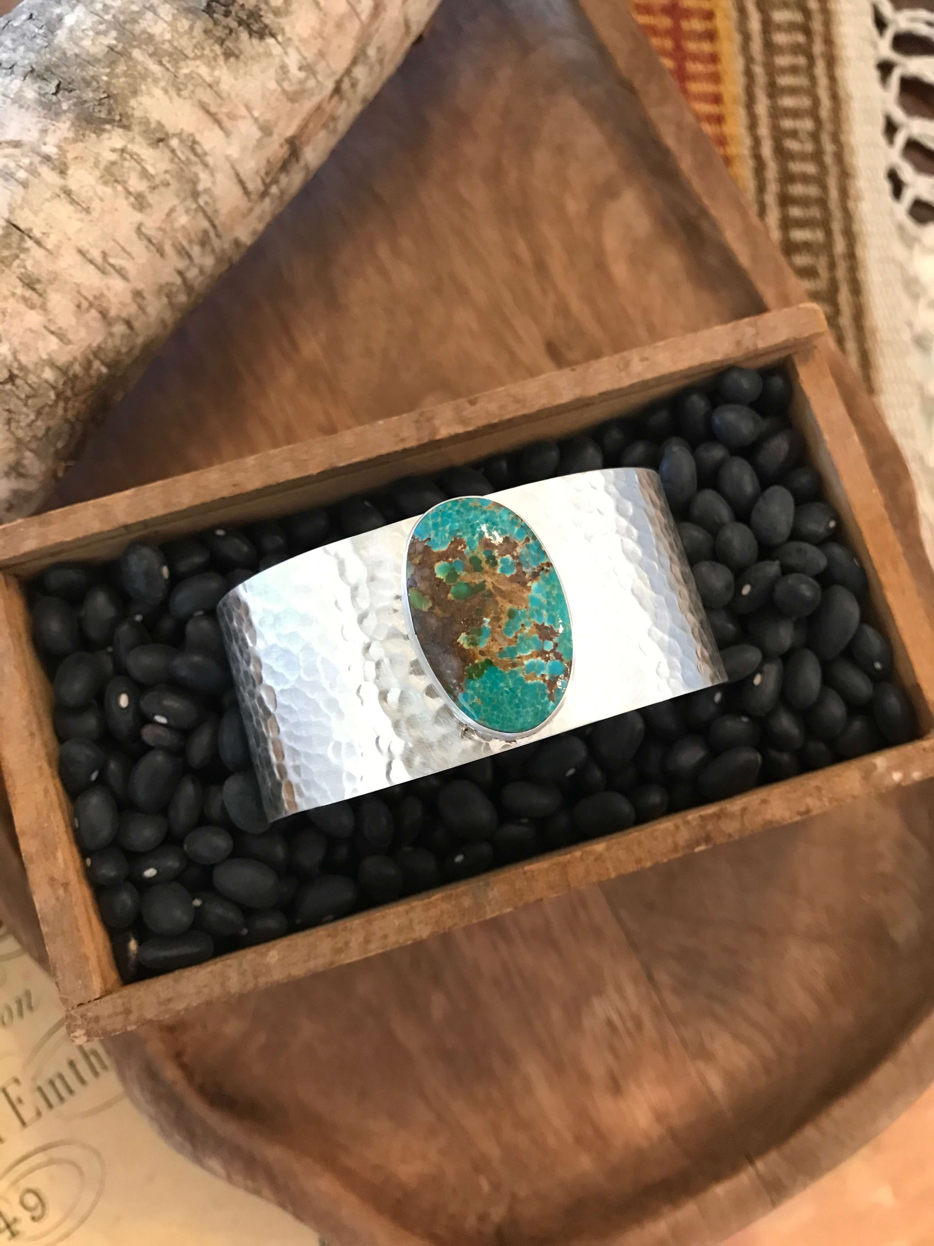 The Belle River Royston Turquoise Cuff, 8-Bracelets & Cuffs-Calli Co., Turquoise and Silver Jewelry, Native American Handmade, Zuni Tribe, Navajo Tribe, Brock Texas