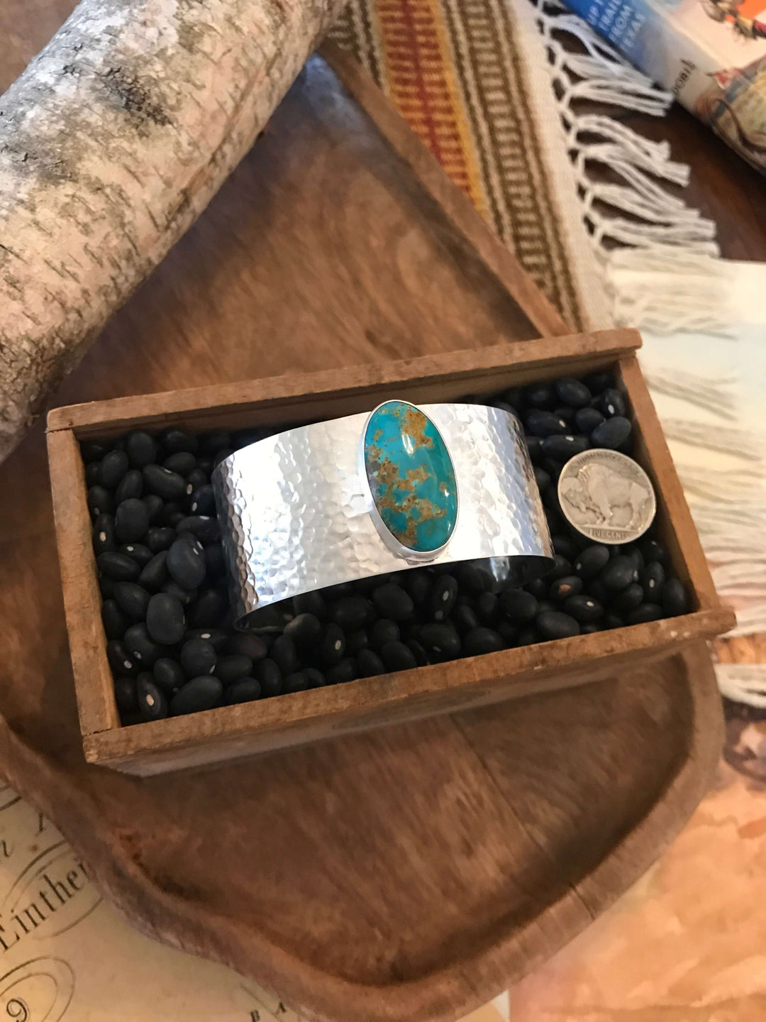 The Belle River Turquoise Cuff, 9-Bracelets & Cuffs-Calli Co., Turquoise and Silver Jewelry, Native American Handmade, Zuni Tribe, Navajo Tribe, Brock Texas