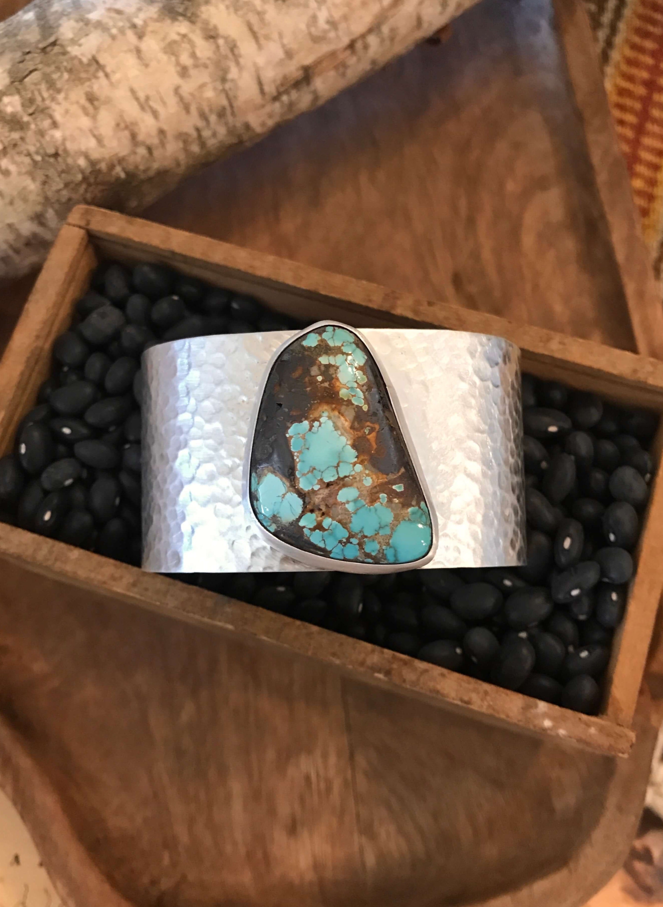 The Belle River Royston Turquoise Cuff, 7-Bracelets & Cuffs-Calli Co., Turquoise and Silver Jewelry, Native American Handmade, Zuni Tribe, Navajo Tribe, Brock Texas