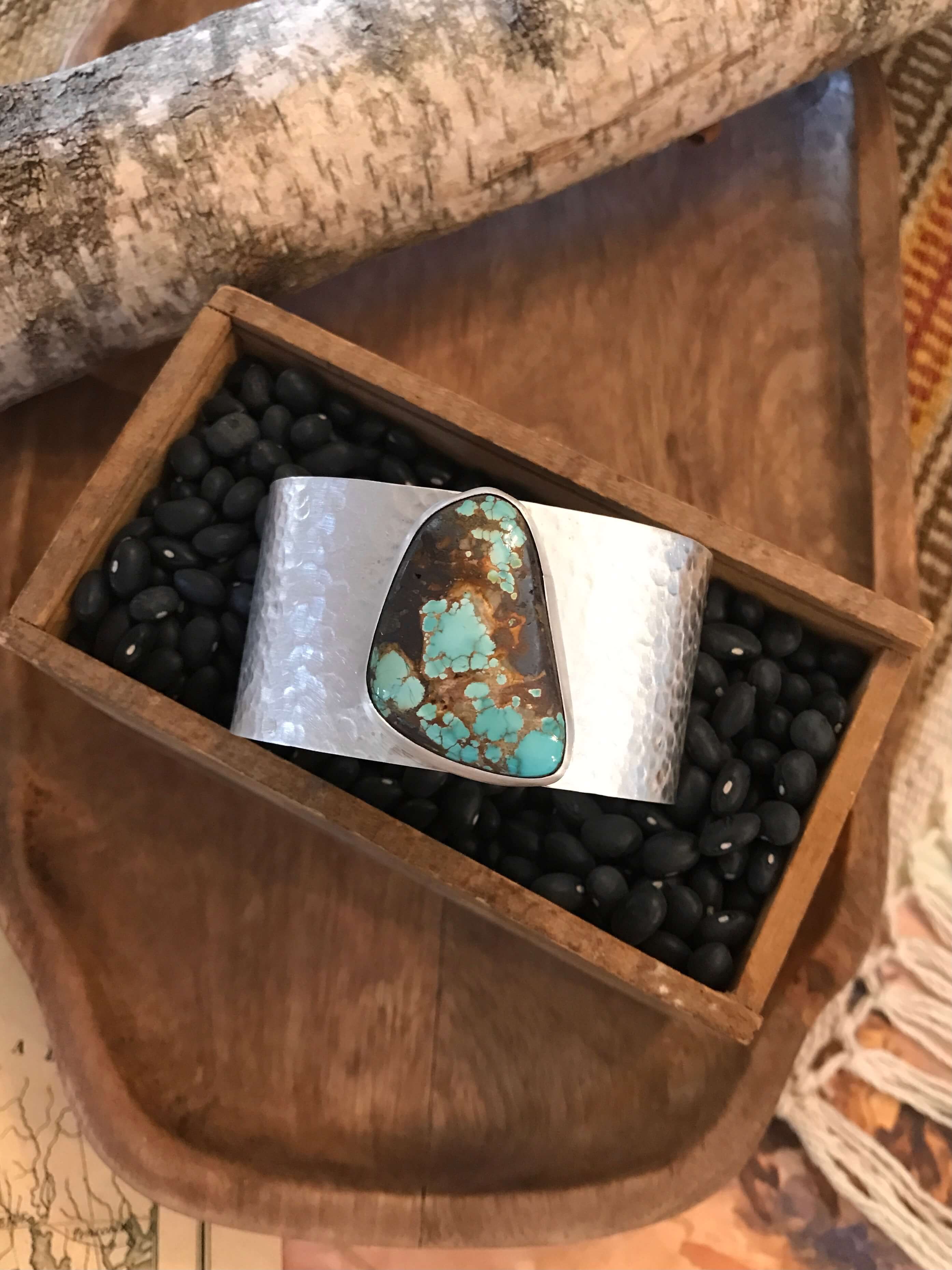 The Belle River Royston Turquoise Cuff, 7-Bracelets & Cuffs-Calli Co., Turquoise and Silver Jewelry, Native American Handmade, Zuni Tribe, Navajo Tribe, Brock Texas