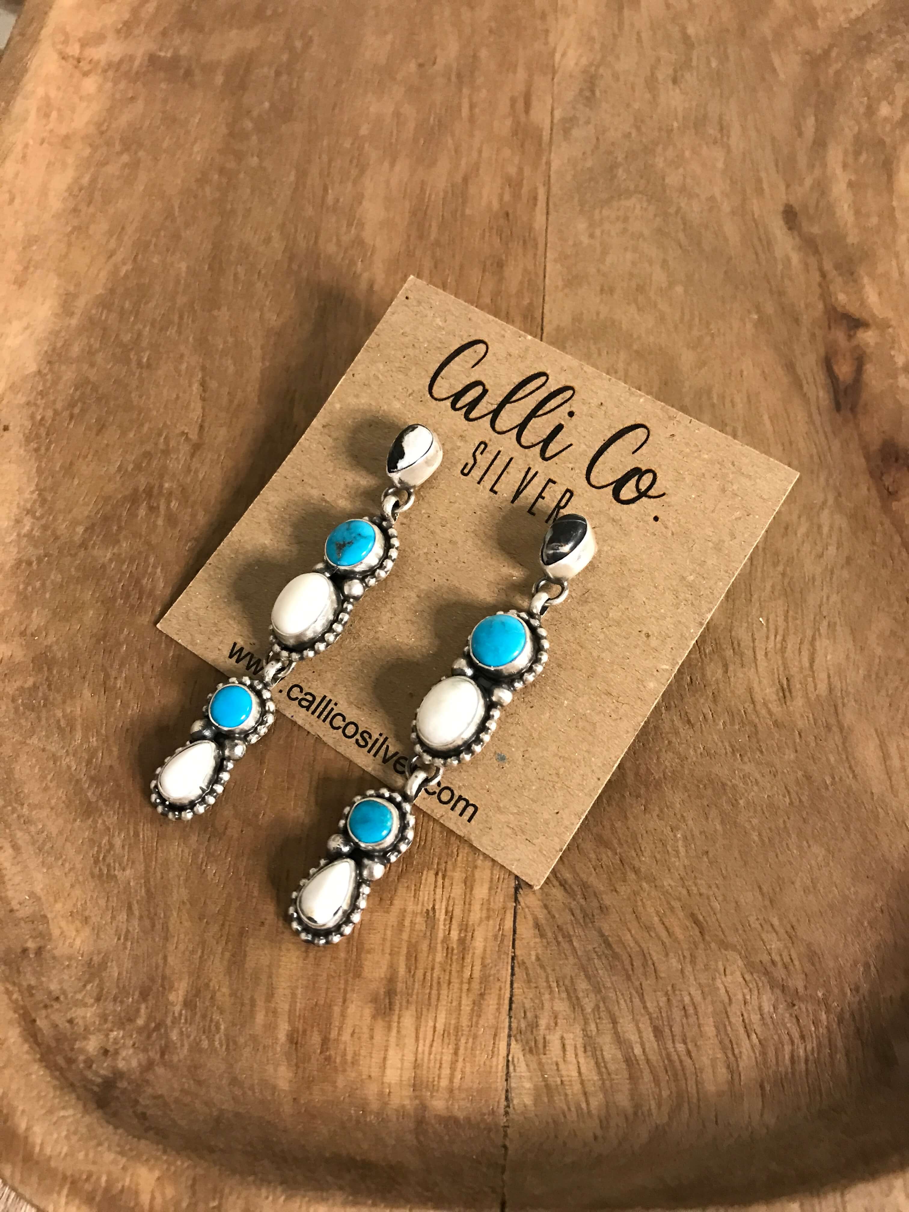 The Orogrande Earrings, 1-Earrings-Calli Co., Turquoise and Silver Jewelry, Native American Handmade, Zuni Tribe, Navajo Tribe, Brock Texas