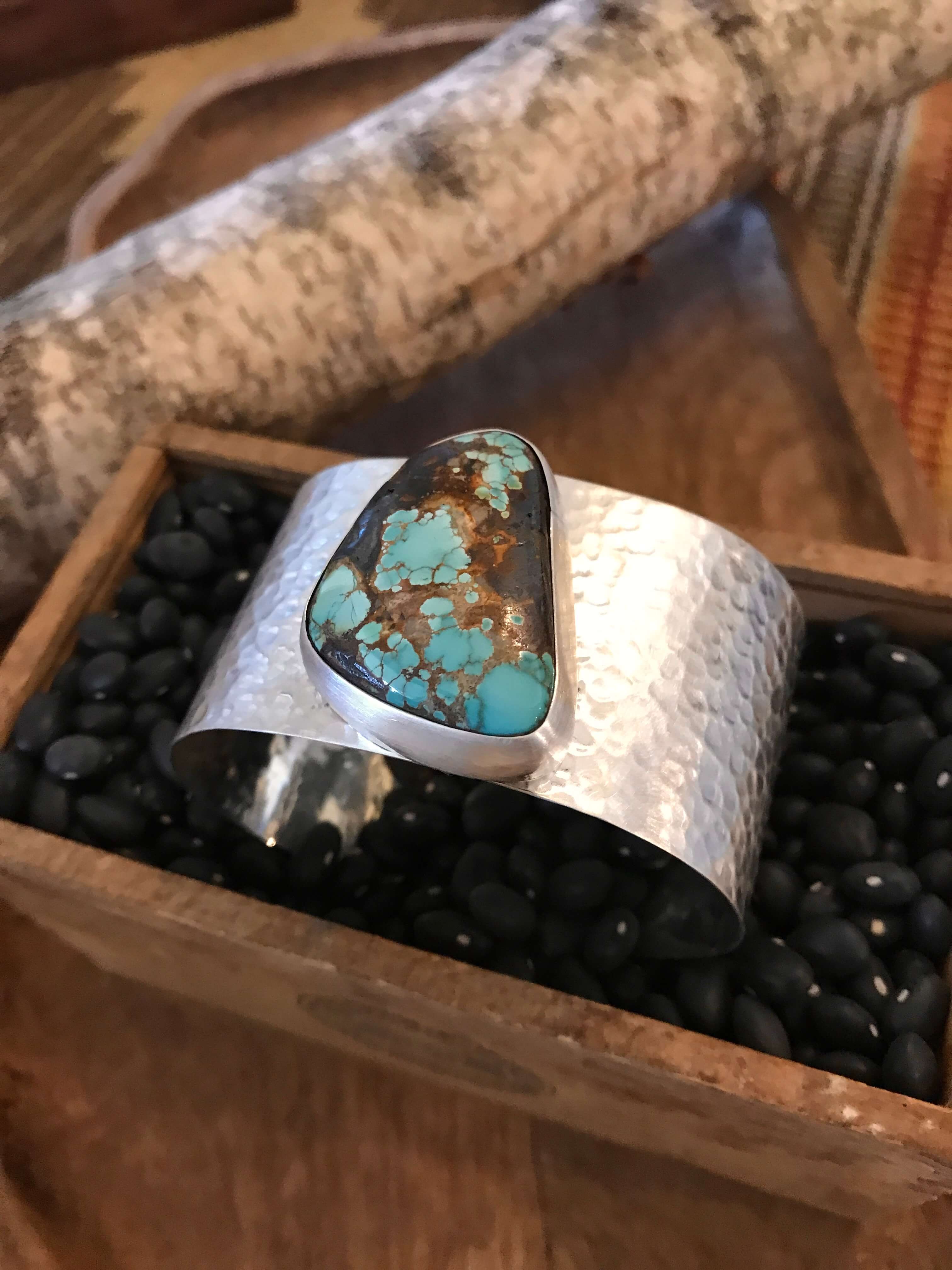 The Belle River Royston Turquoise Cuff, 7-Bracelets & Cuffs-Calli Co., Turquoise and Silver Jewelry, Native American Handmade, Zuni Tribe, Navajo Tribe, Brock Texas