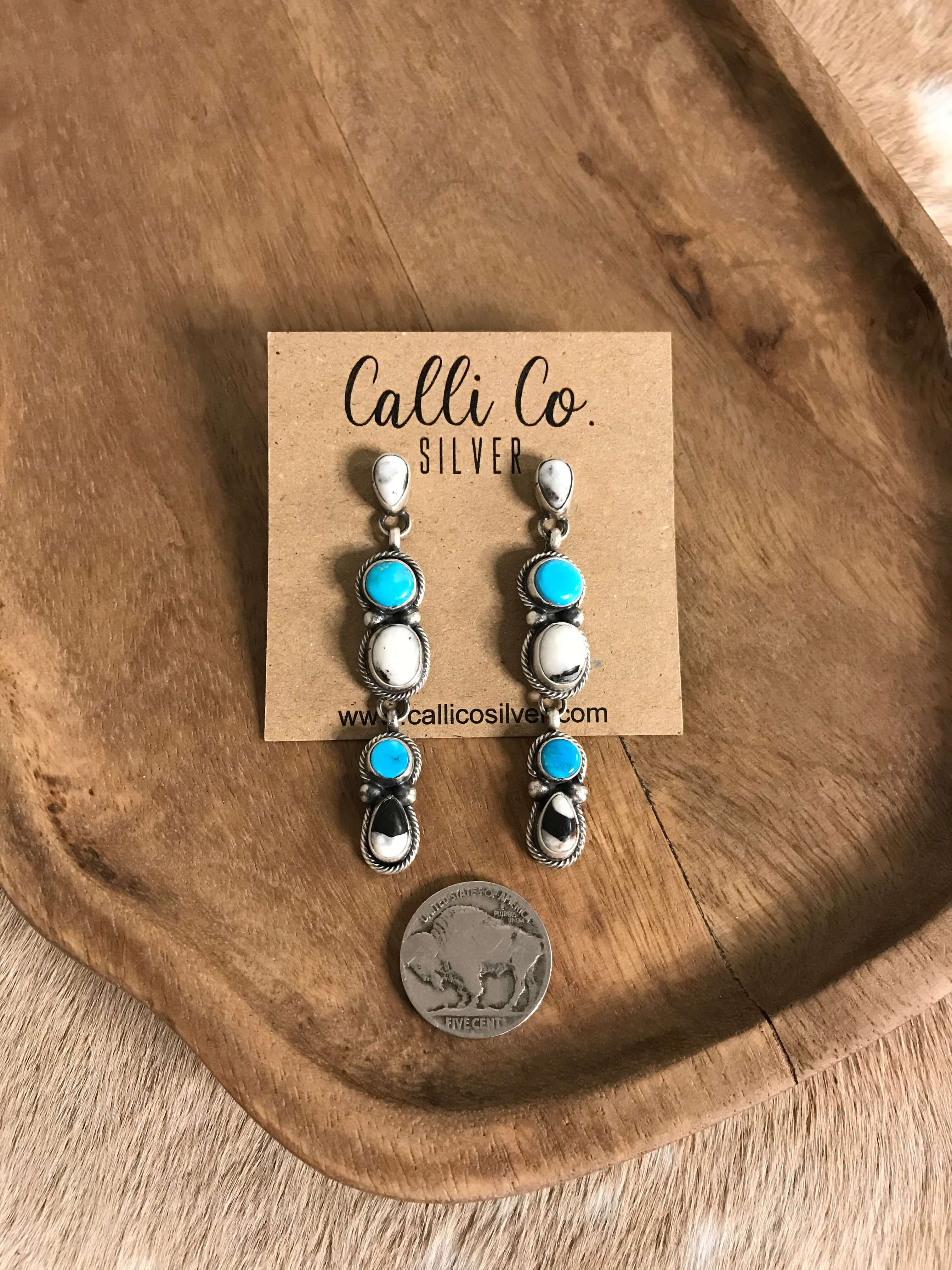 The Orogrande Earrings, 2-Earrings-Calli Co., Turquoise and Silver Jewelry, Native American Handmade, Zuni Tribe, Navajo Tribe, Brock Texas
