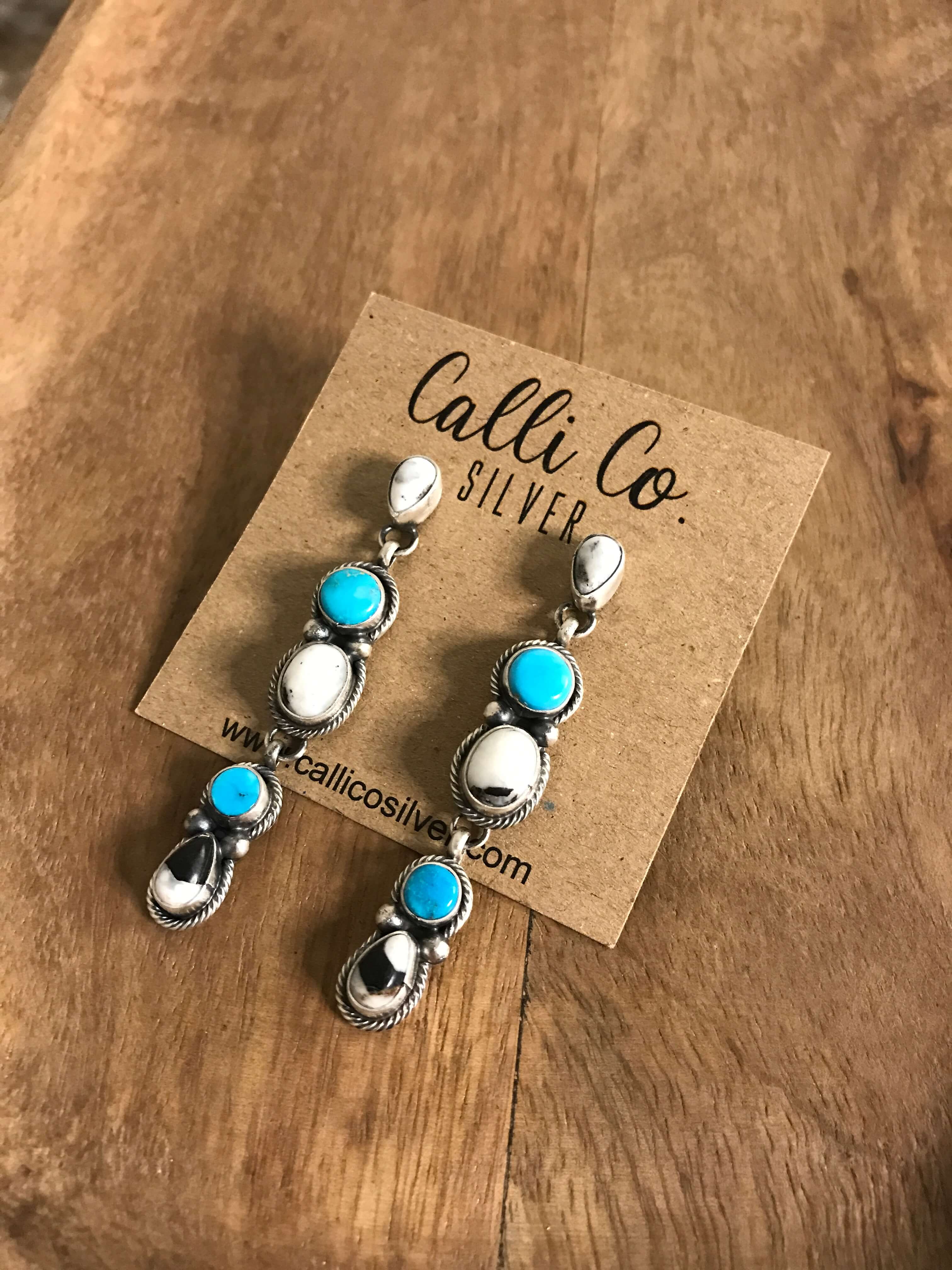 The Orogrande Earrings, 2-Earrings-Calli Co., Turquoise and Silver Jewelry, Native American Handmade, Zuni Tribe, Navajo Tribe, Brock Texas