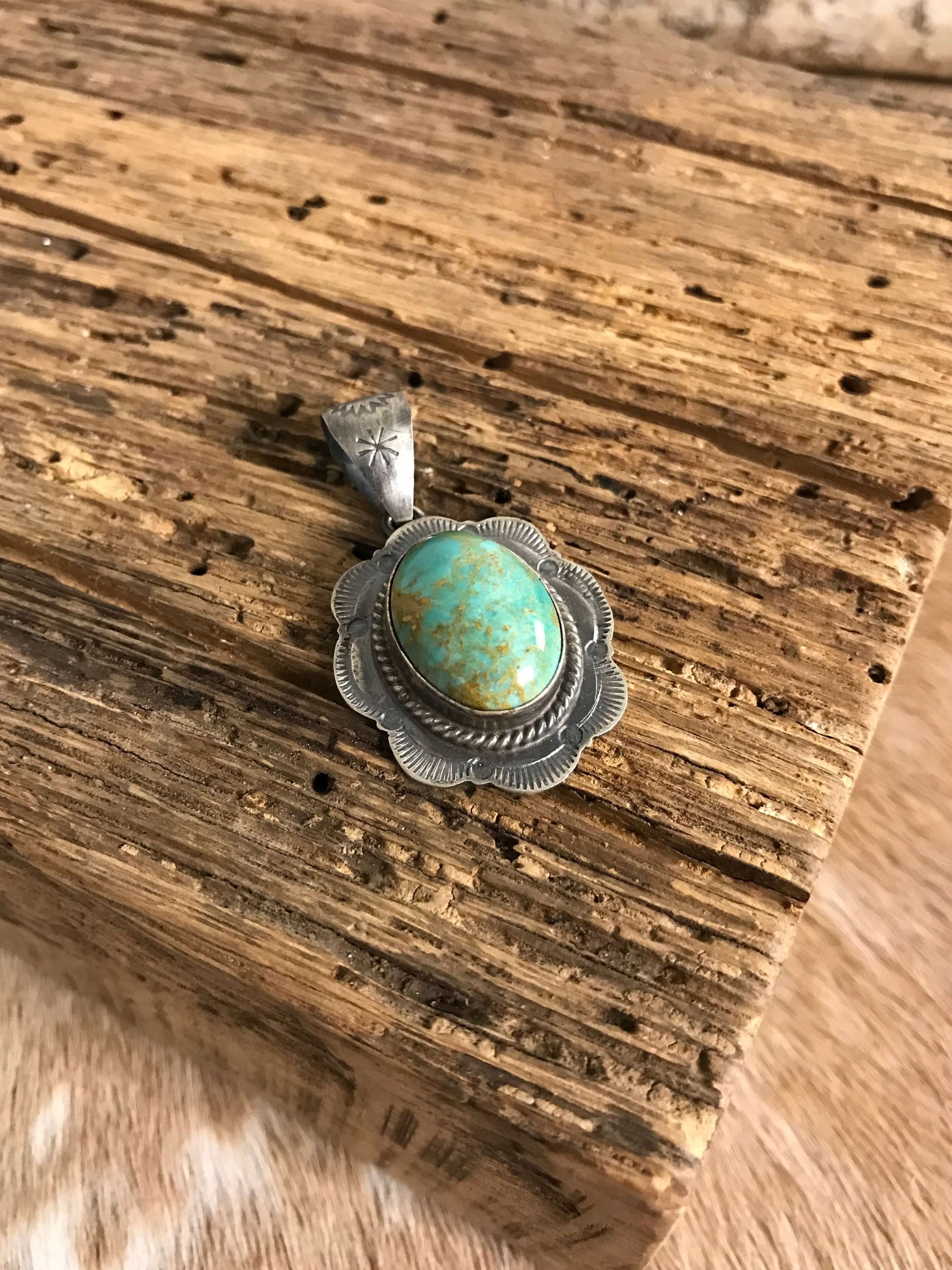 The Trilly Turquoise Pendant-Pendants-Calli Co., Turquoise and Silver Jewelry, Native American Handmade, Zuni Tribe, Navajo Tribe, Brock Texas
