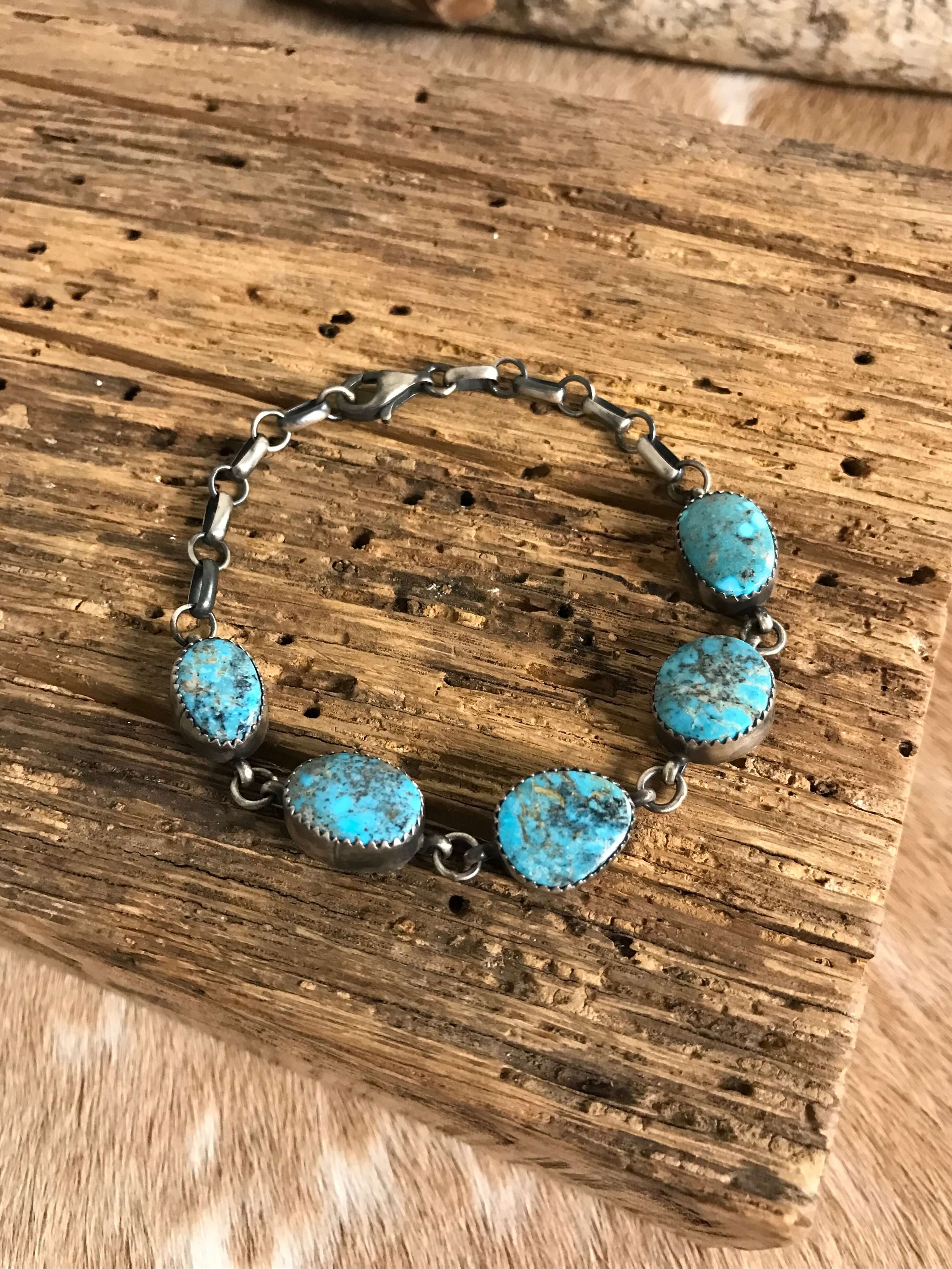 The Leflore Link Bracelet-Bracelets & Cuffs-Calli Co., Turquoise and Silver Jewelry, Native American Handmade, Zuni Tribe, Navajo Tribe, Brock Texas