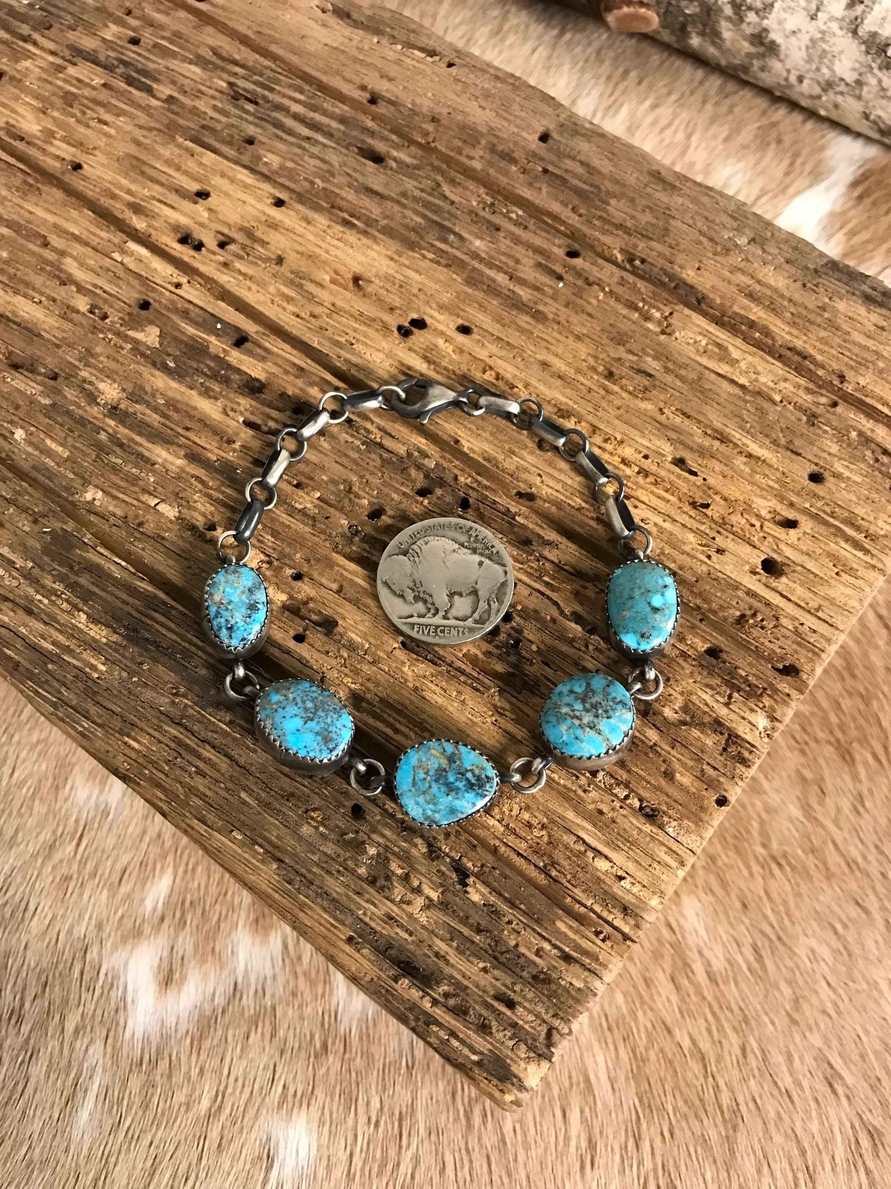 The Leflore Link Bracelet-Bracelets & Cuffs-Calli Co., Turquoise and Silver Jewelry, Native American Handmade, Zuni Tribe, Navajo Tribe, Brock Texas