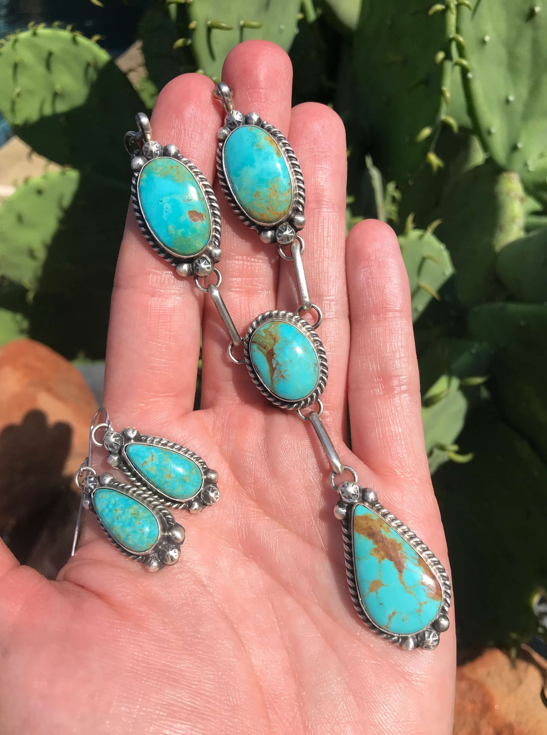 The Mogote Ridge Lariat Necklace Set-Necklaces-Calli Co., Turquoise and Silver Jewelry, Native American Handmade, Zuni Tribe, Navajo Tribe, Brock Texas