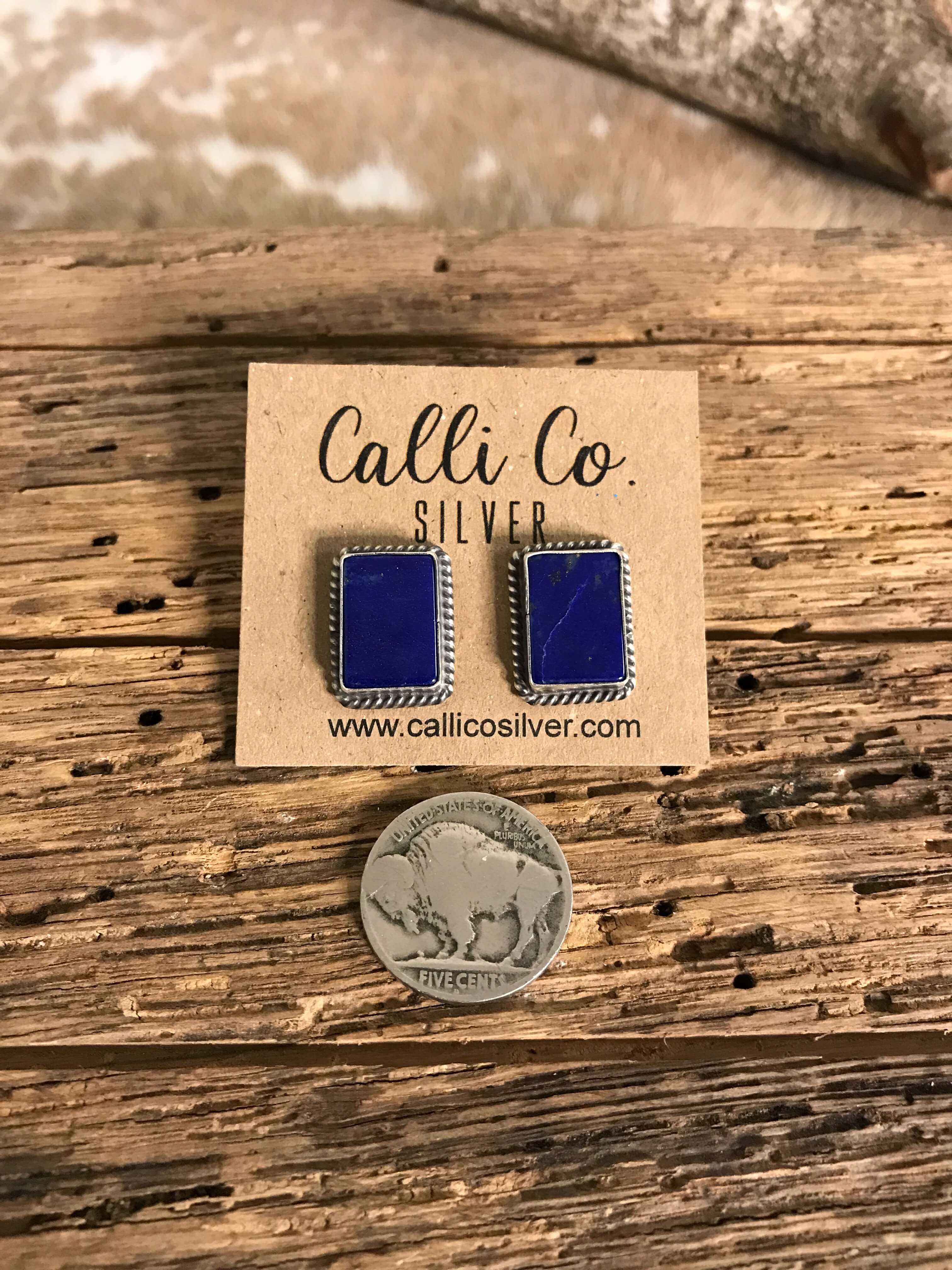 The Lost Creek Lapis Studs, 1-Earrings-Calli Co., Turquoise and Silver Jewelry, Native American Handmade, Zuni Tribe, Navajo Tribe, Brock Texas