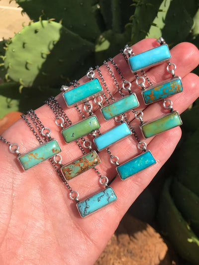 The Lolita Turquoise Bar Necklaces-Necklaces-Calli Co., Turquoise and Silver Jewelry, Native American Handmade, Zuni Tribe, Navajo Tribe, Brock Texas