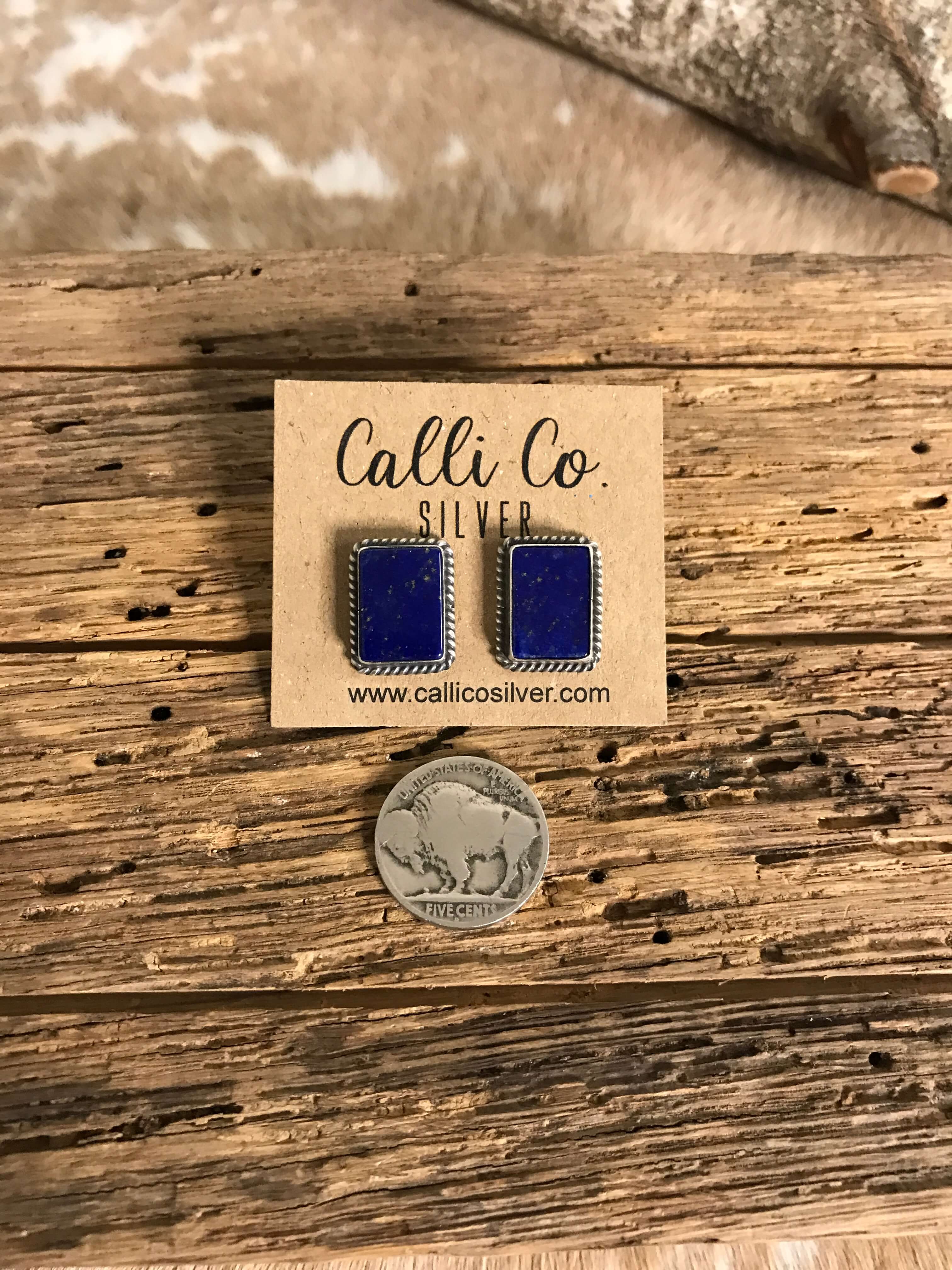 The Lost Creek Lapis Studs, 4-Earrings-Calli Co., Turquoise and Silver Jewelry, Native American Handmade, Zuni Tribe, Navajo Tribe, Brock Texas
