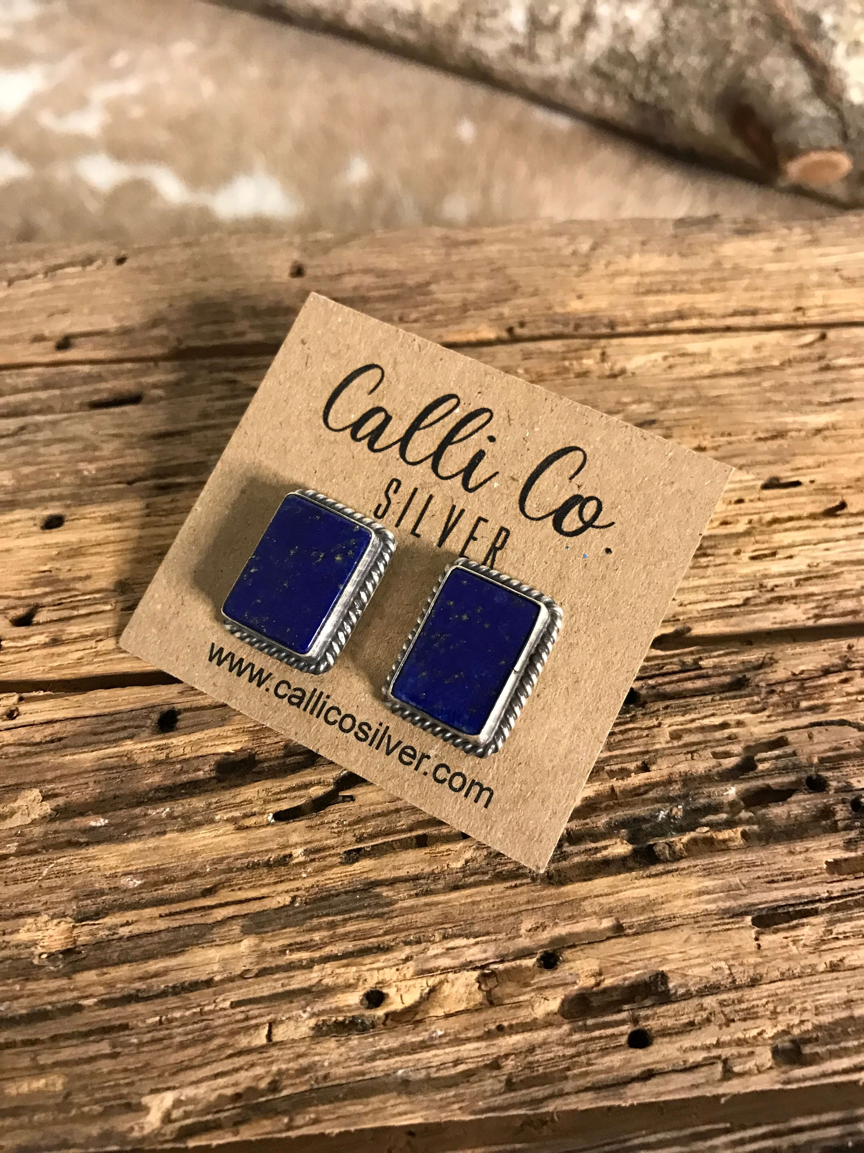 The Lost Creek Lapis Studs, 4-Earrings-Calli Co., Turquoise and Silver Jewelry, Native American Handmade, Zuni Tribe, Navajo Tribe, Brock Texas