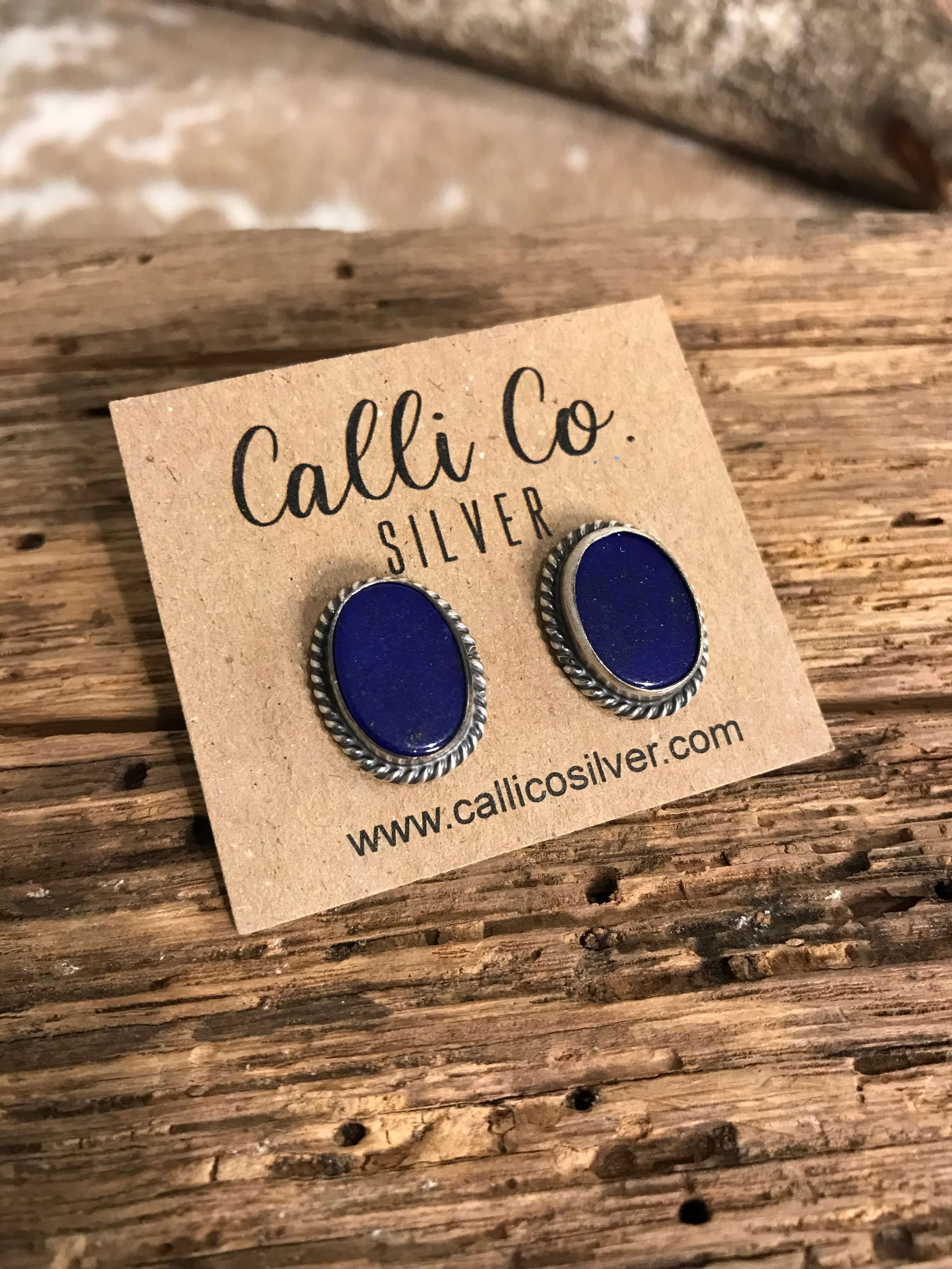 The Lost Creek Lapis Studs, 5-Earrings-Calli Co., Turquoise and Silver Jewelry, Native American Handmade, Zuni Tribe, Navajo Tribe, Brock Texas