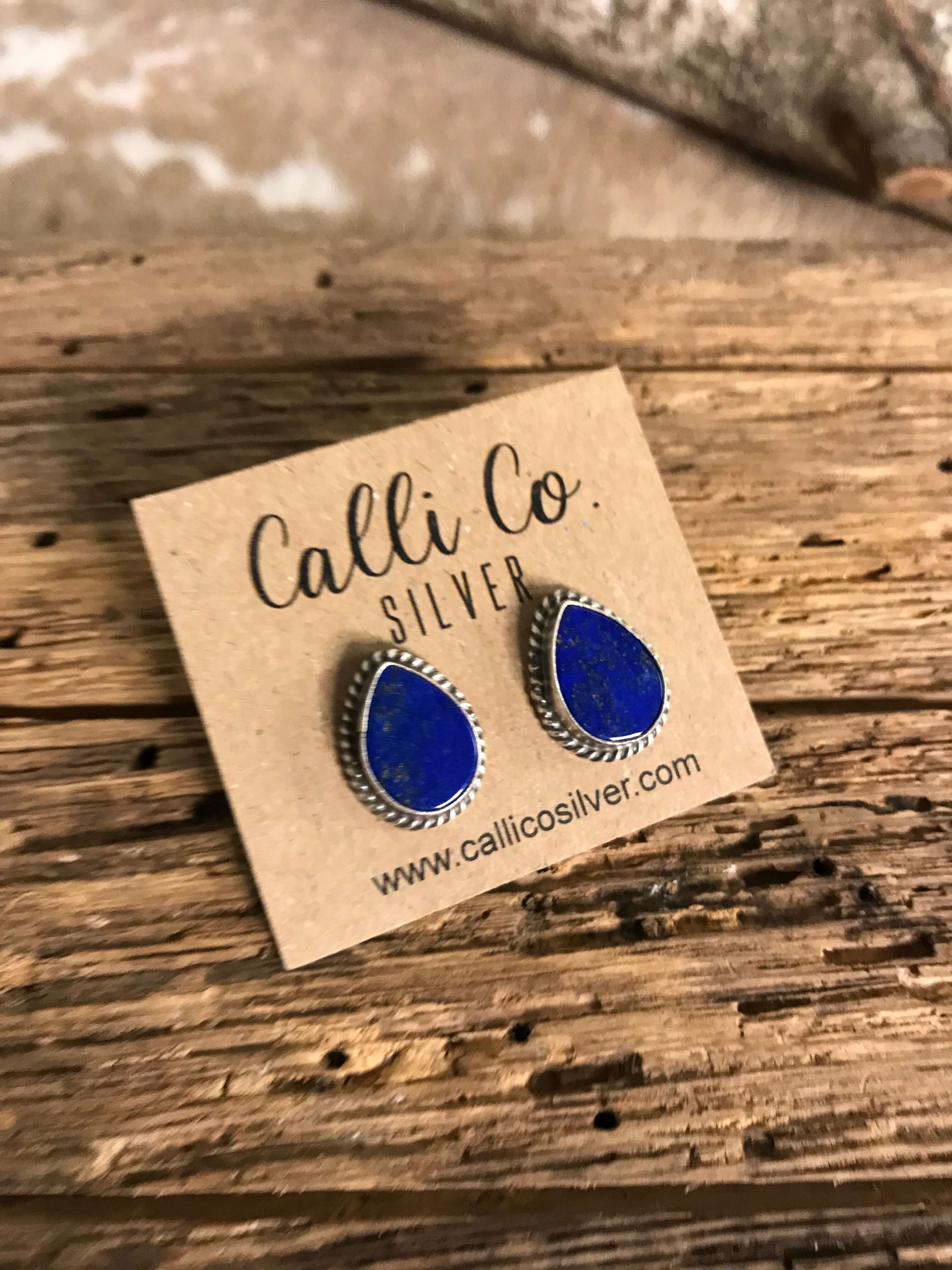 The Lost Creek Lapis Studs, 6-Earrings-Calli Co., Turquoise and Silver Jewelry, Native American Handmade, Zuni Tribe, Navajo Tribe, Brock Texas