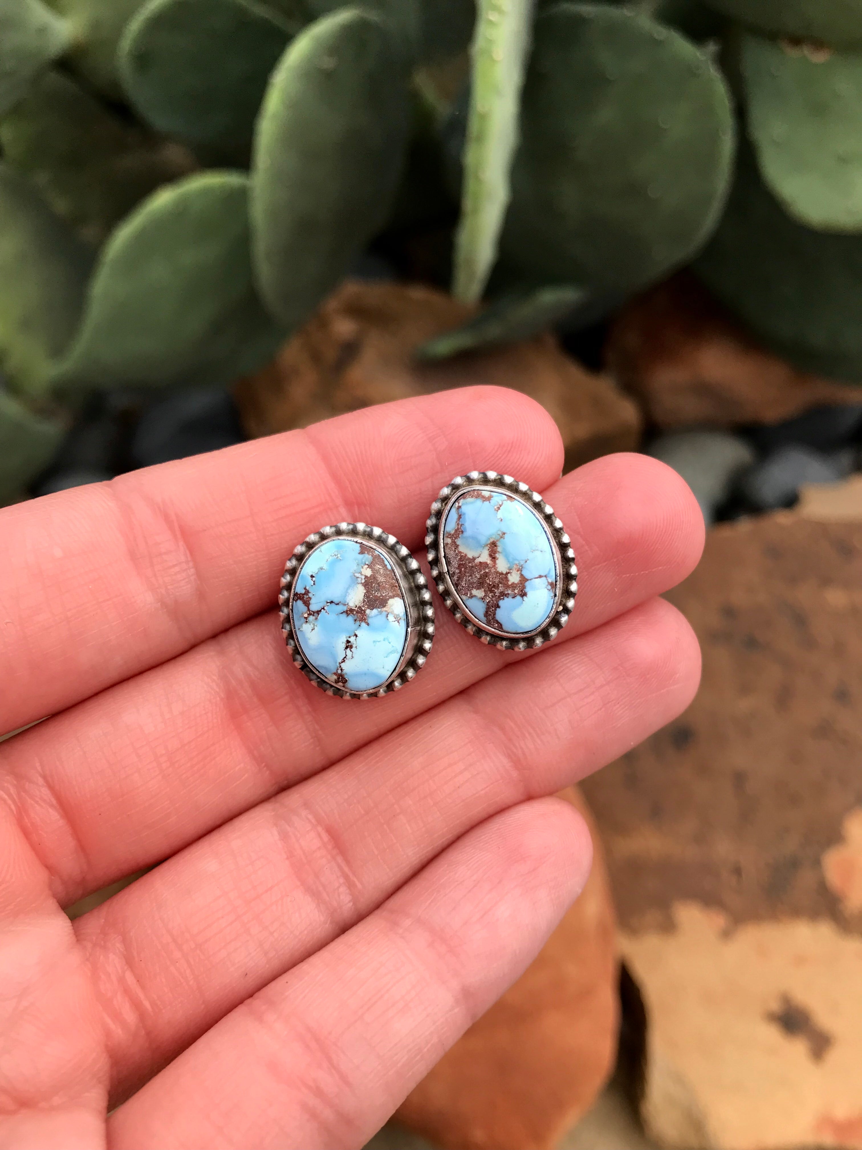 The Golden Hills Studs, 31-Earrings-Calli Co., Turquoise and Silver Jewelry, Native American Handmade, Zuni Tribe, Navajo Tribe, Brock Texas