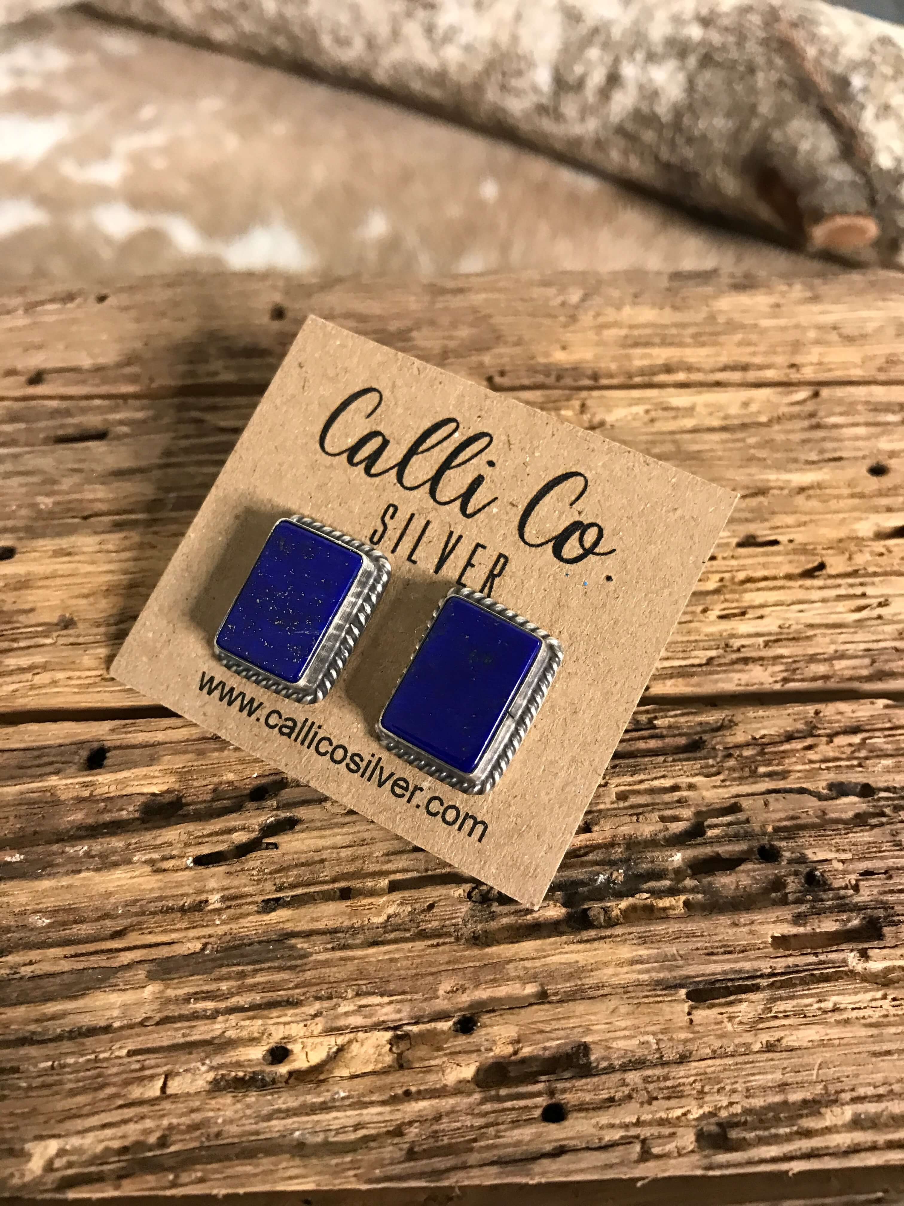 The Lost Creek Lapis Studs, 7-Earrings-Calli Co., Turquoise and Silver Jewelry, Native American Handmade, Zuni Tribe, Navajo Tribe, Brock Texas