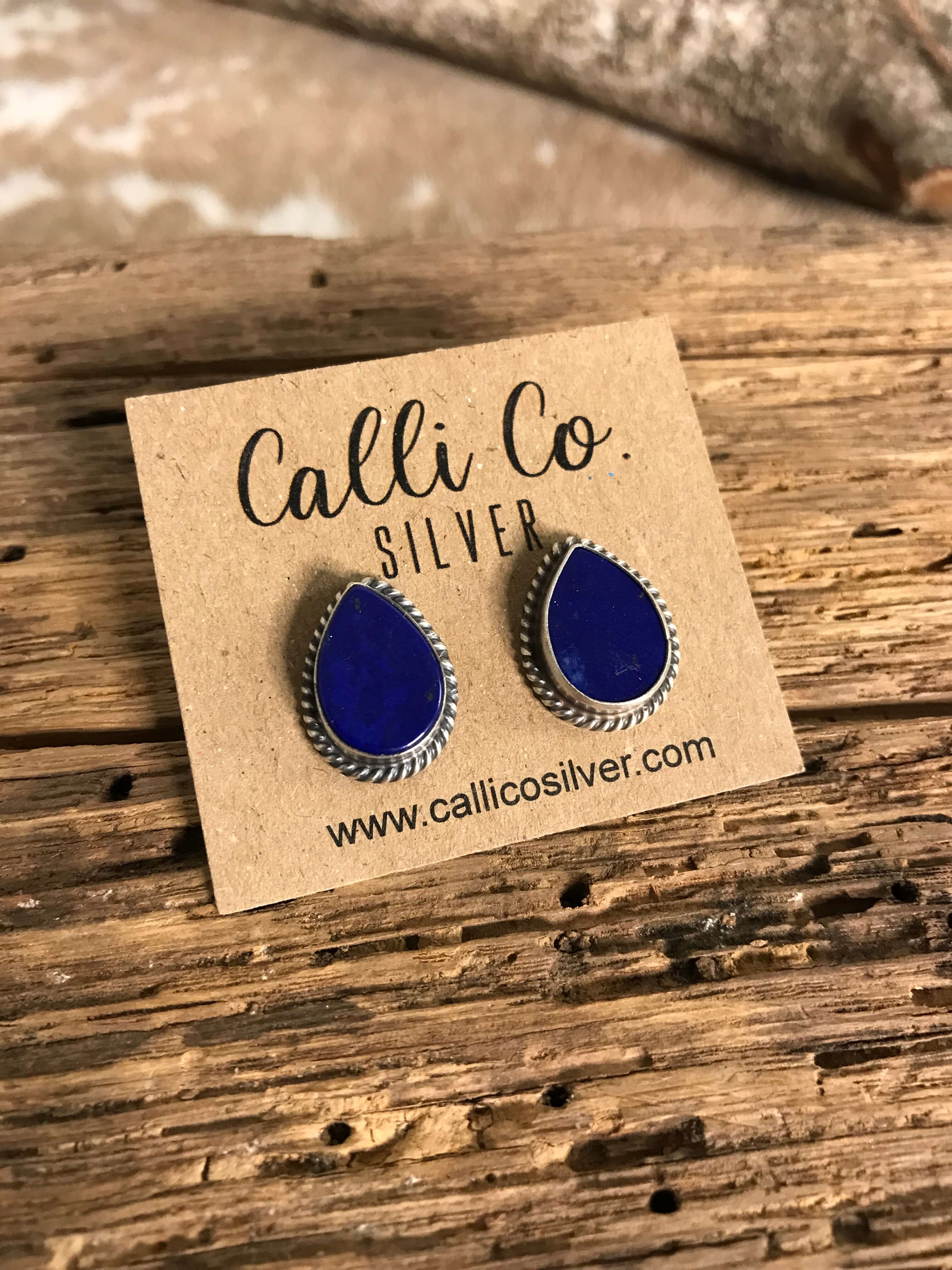 The Lost Creek Lapis Studs, 8-Earrings-Calli Co., Turquoise and Silver Jewelry, Native American Handmade, Zuni Tribe, Navajo Tribe, Brock Texas