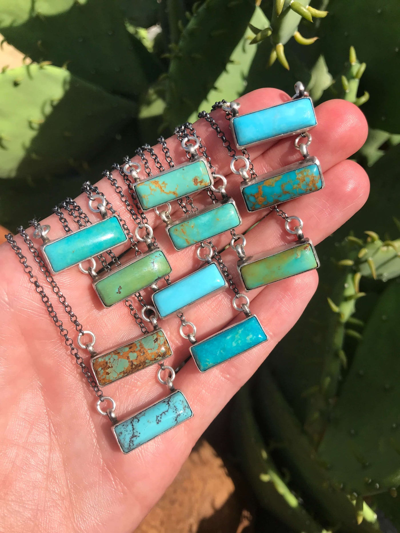 The Lolita Turquoise Bar Necklaces-Necklaces-Calli Co., Turquoise and Silver Jewelry, Native American Handmade, Zuni Tribe, Navajo Tribe, Brock Texas