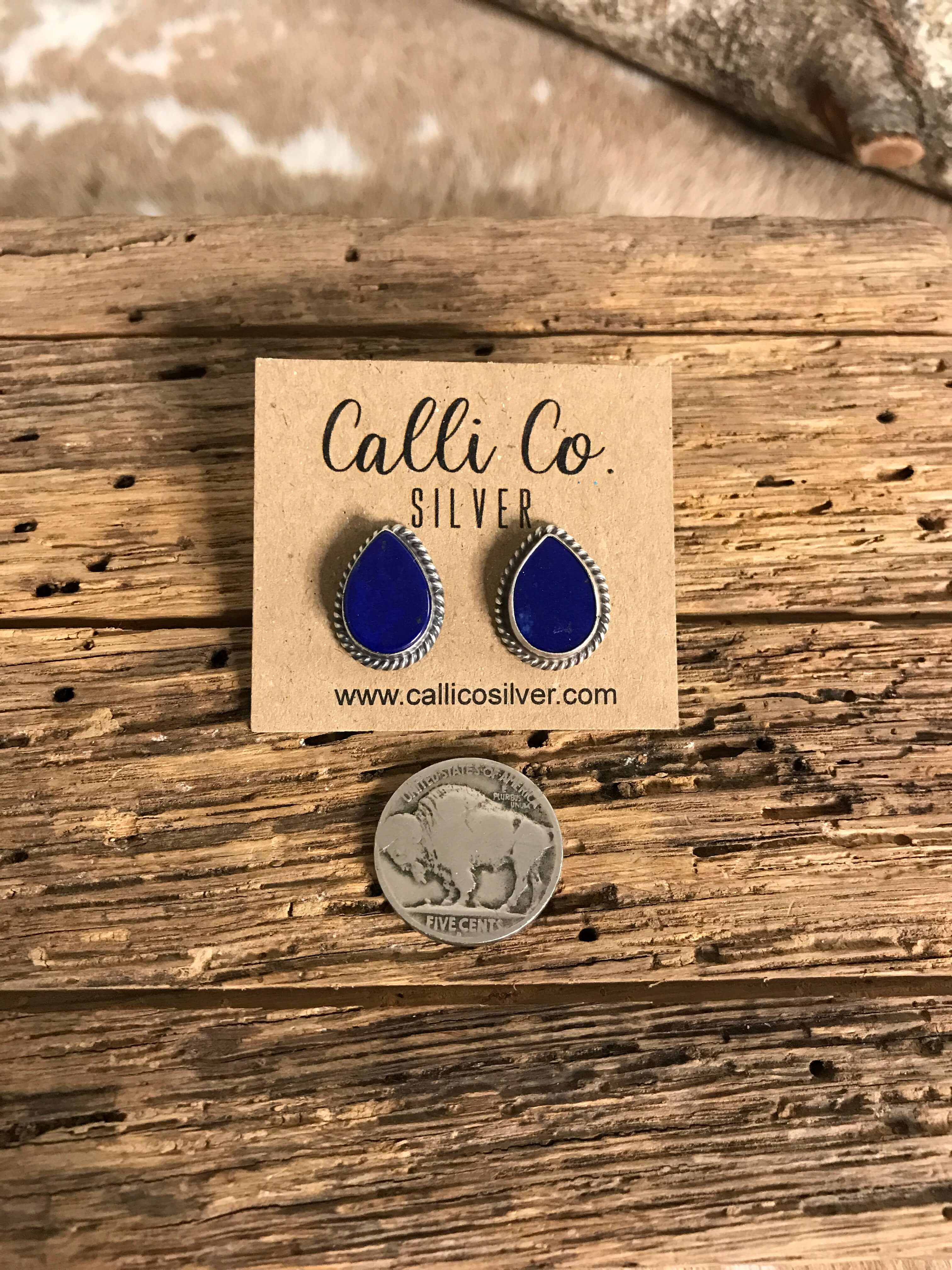 The Lost Creek Lapis Studs, 8-Earrings-Calli Co., Turquoise and Silver Jewelry, Native American Handmade, Zuni Tribe, Navajo Tribe, Brock Texas
