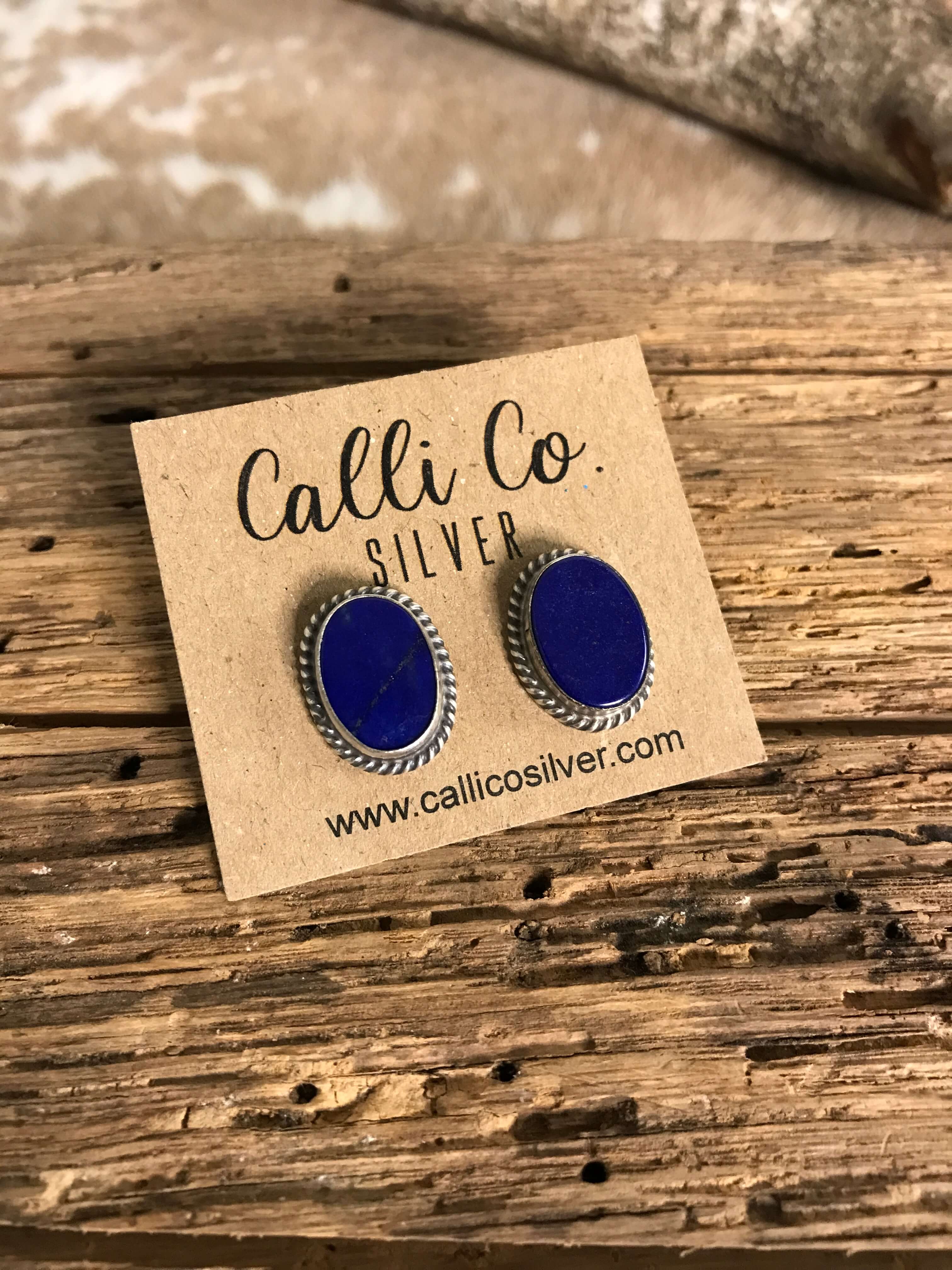 The Lost Creek Lapis Studs, 9-Earrings-Calli Co., Turquoise and Silver Jewelry, Native American Handmade, Zuni Tribe, Navajo Tribe, Brock Texas