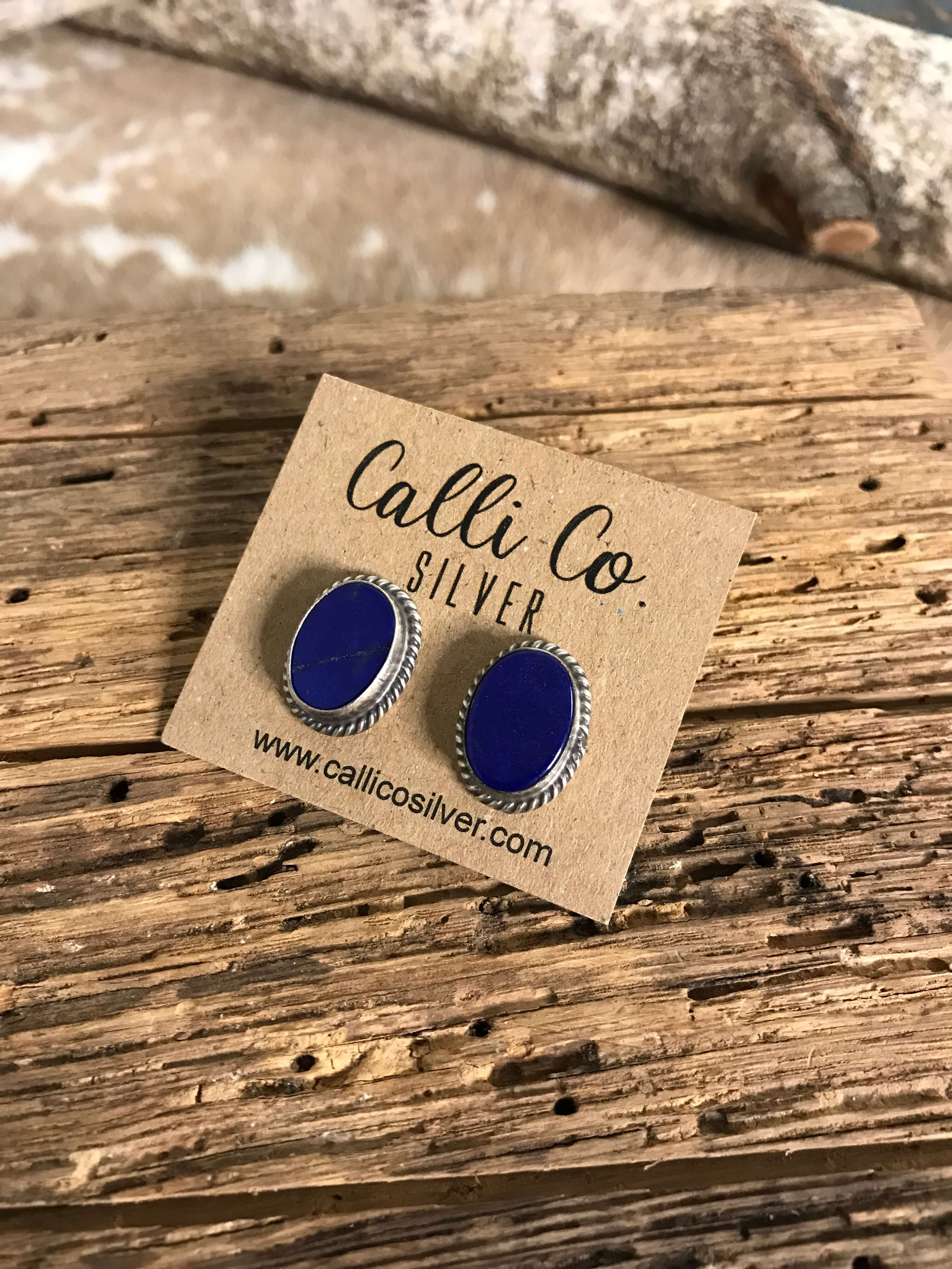 The Lost Creek Lapis Studs, 9-Earrings-Calli Co., Turquoise and Silver Jewelry, Native American Handmade, Zuni Tribe, Navajo Tribe, Brock Texas