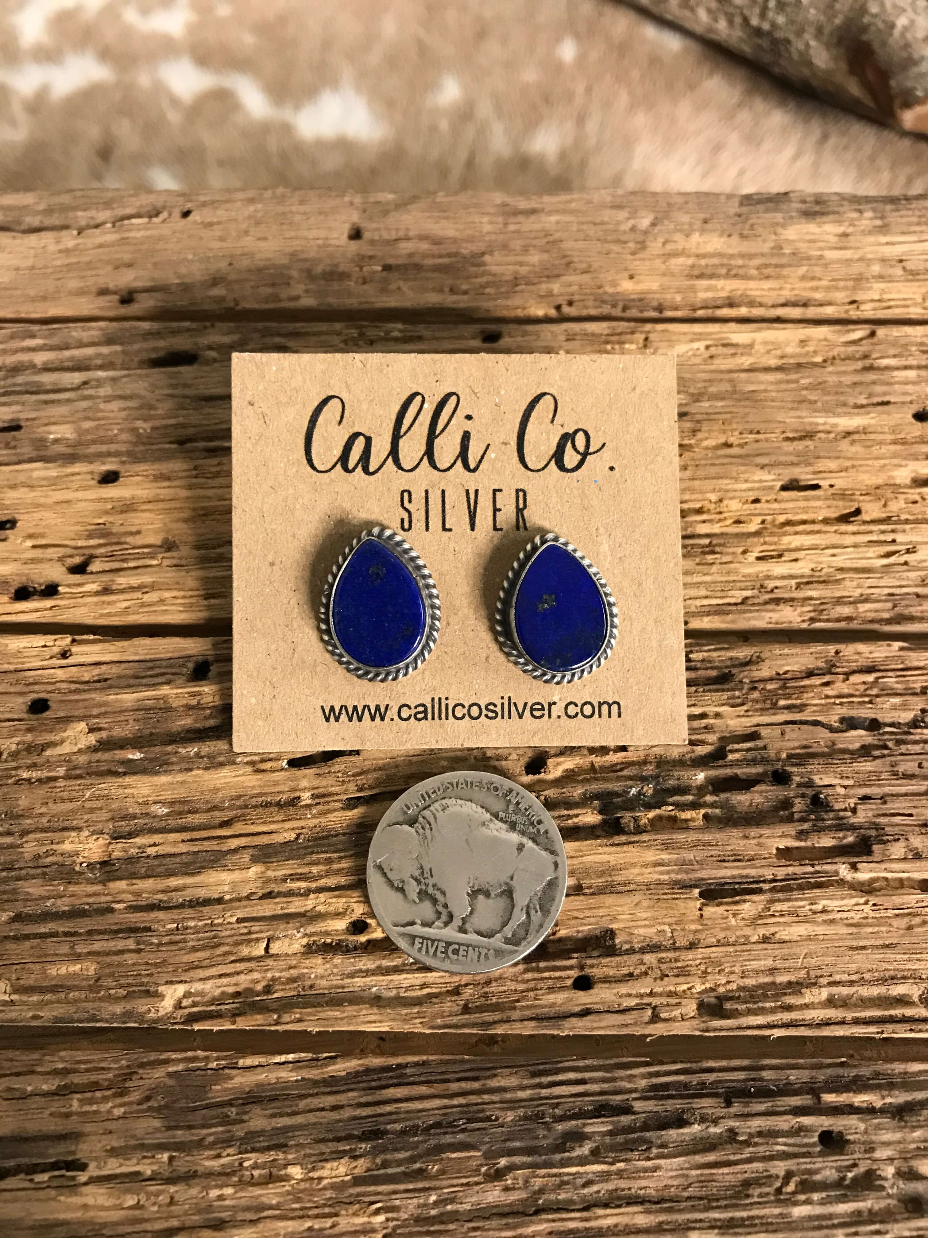The Lost Creek Lapis Studs, 10-Earrings-Calli Co., Turquoise and Silver Jewelry, Native American Handmade, Zuni Tribe, Navajo Tribe, Brock Texas