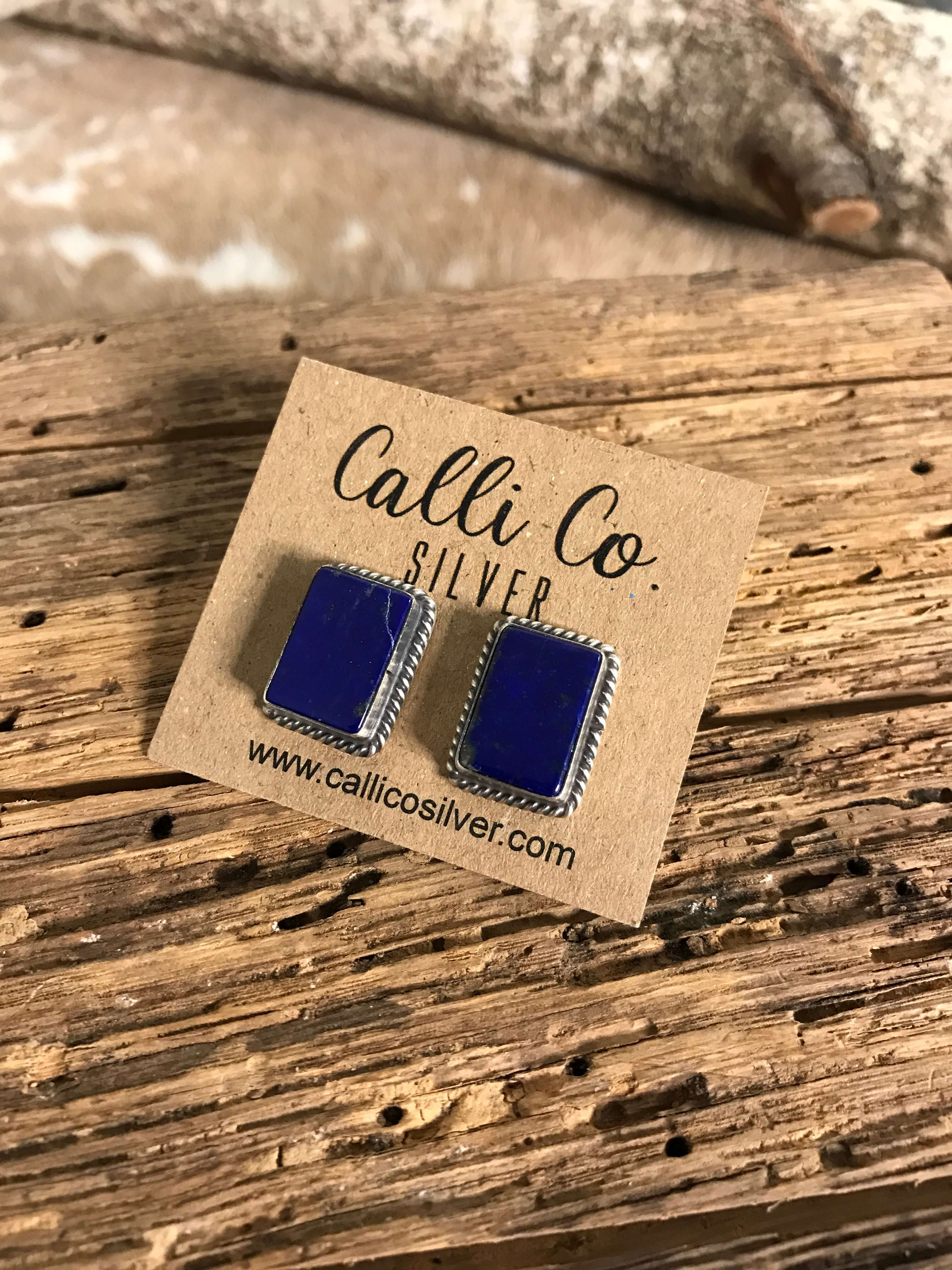 The Lost Creek Lapis Studs, 11-Earrings-Calli Co., Turquoise and Silver Jewelry, Native American Handmade, Zuni Tribe, Navajo Tribe, Brock Texas